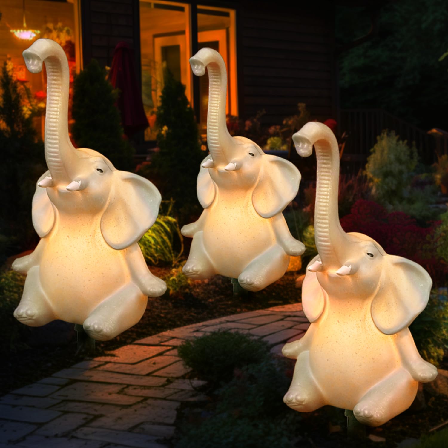 Solar Outdoor Elephant Statues Lights, 3 Pack New Upgraded Solar Garden Lights Outdoor Waterproof Solar Lights For Garden Decor,