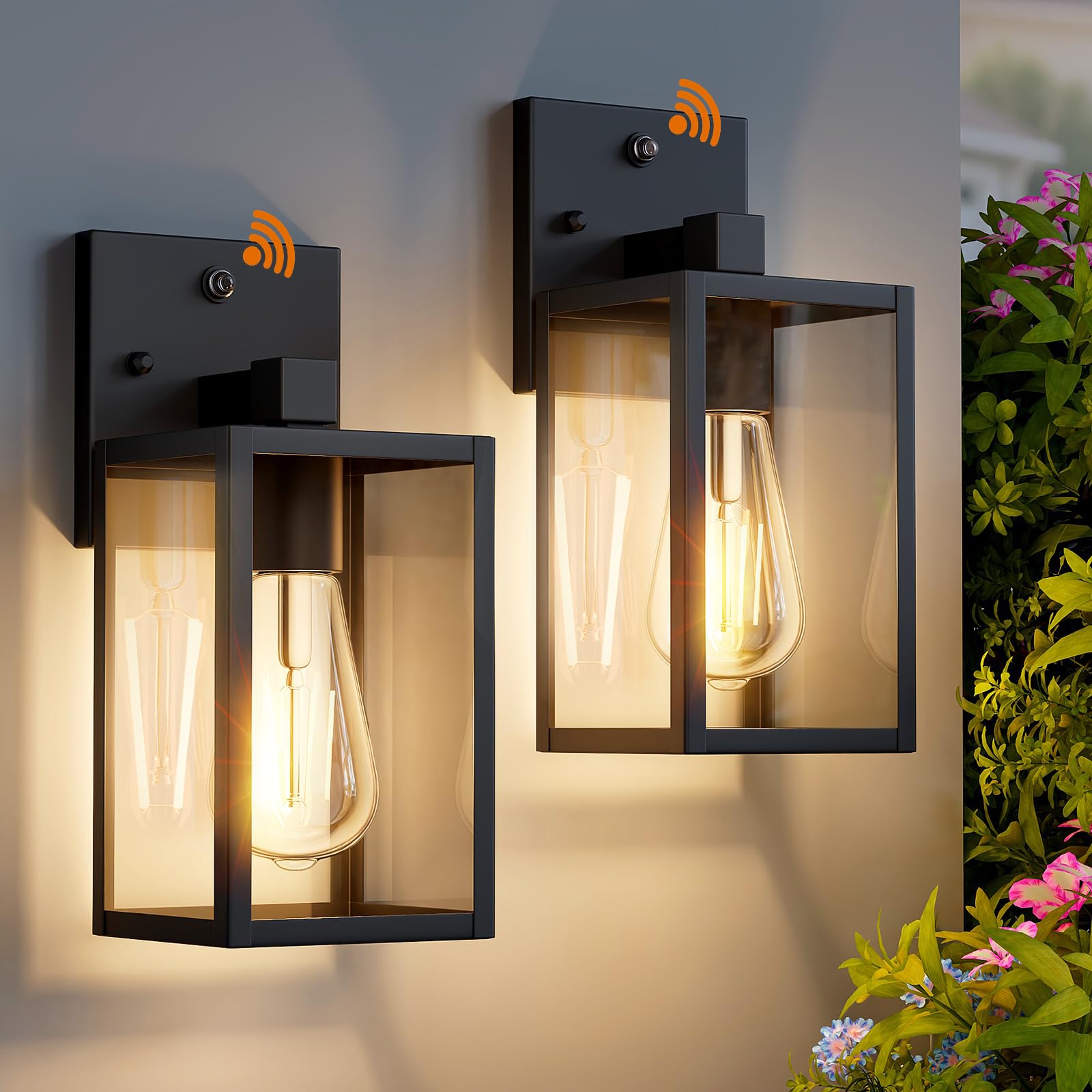 2 Pack Dusk To Dawn Exterior Lighting Fixtures Wall Mount  Sensor Outside Front Porch Lights For House  Outdoor Lantern Lamp  Waterproof Wall Sconce Lights  Black Coach Light For Garage Entryway