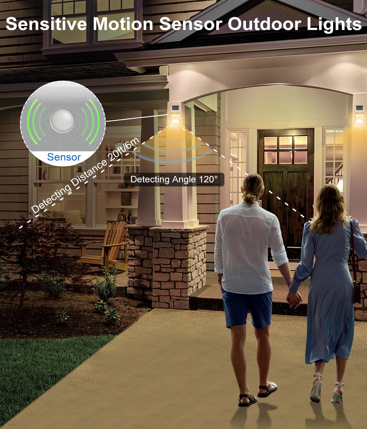 Roopure Solar Fence Lights, Waterproof Led Motion Sensor, Warm White, Pack Of 4, Stainless Steel