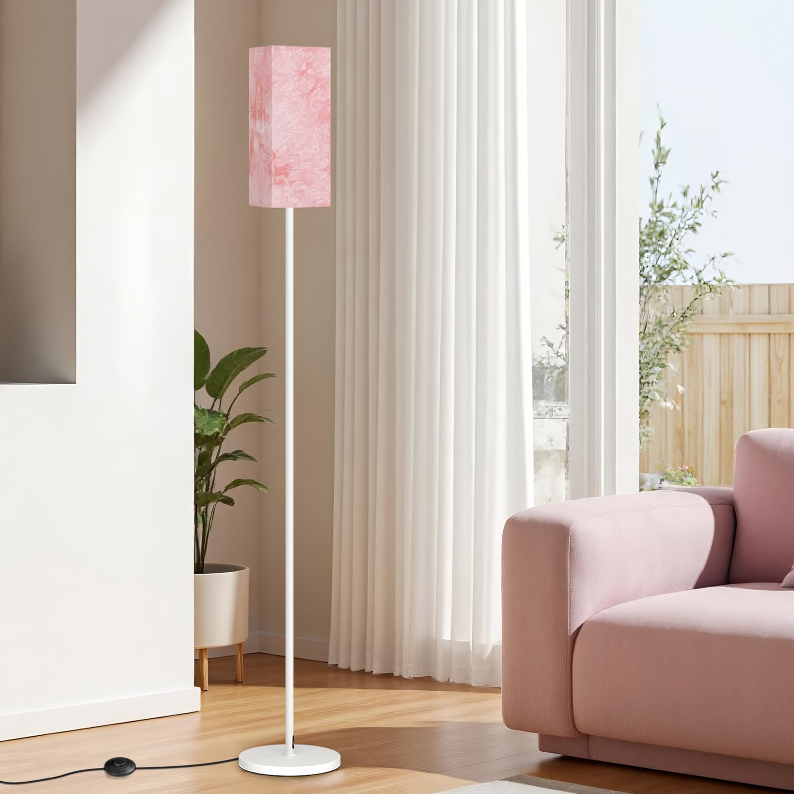 GOEBLESON Floor Lamp, Modern Pole Lamp with Foot Switch, Metal, Sakura Pink + White, Model WCP07LD05