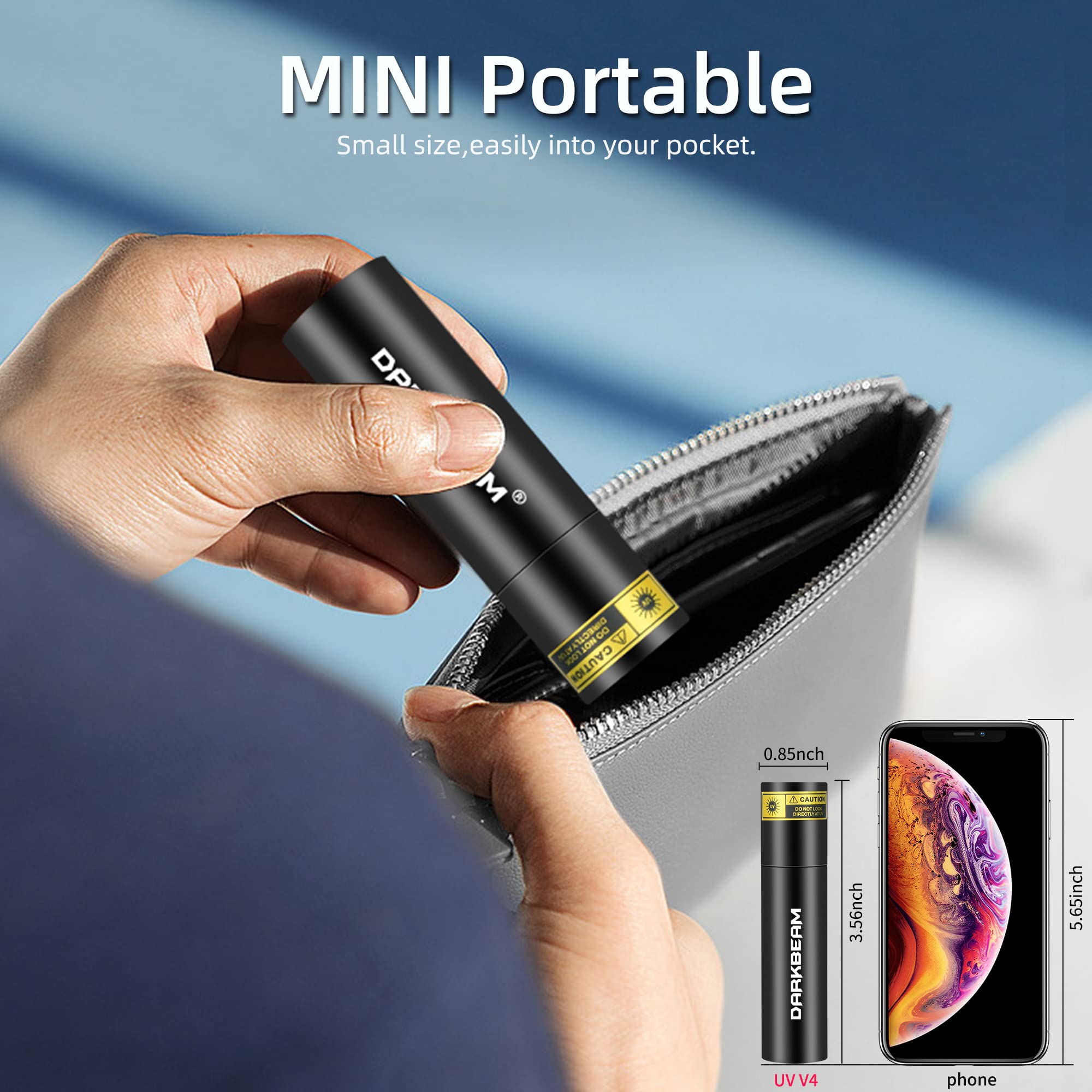 DARKBEAM UV Flashlight 365nm Mini 2-Pack, USB Rechargeable Blacklight LED, Aluminum, DKL-V4-2 Pack