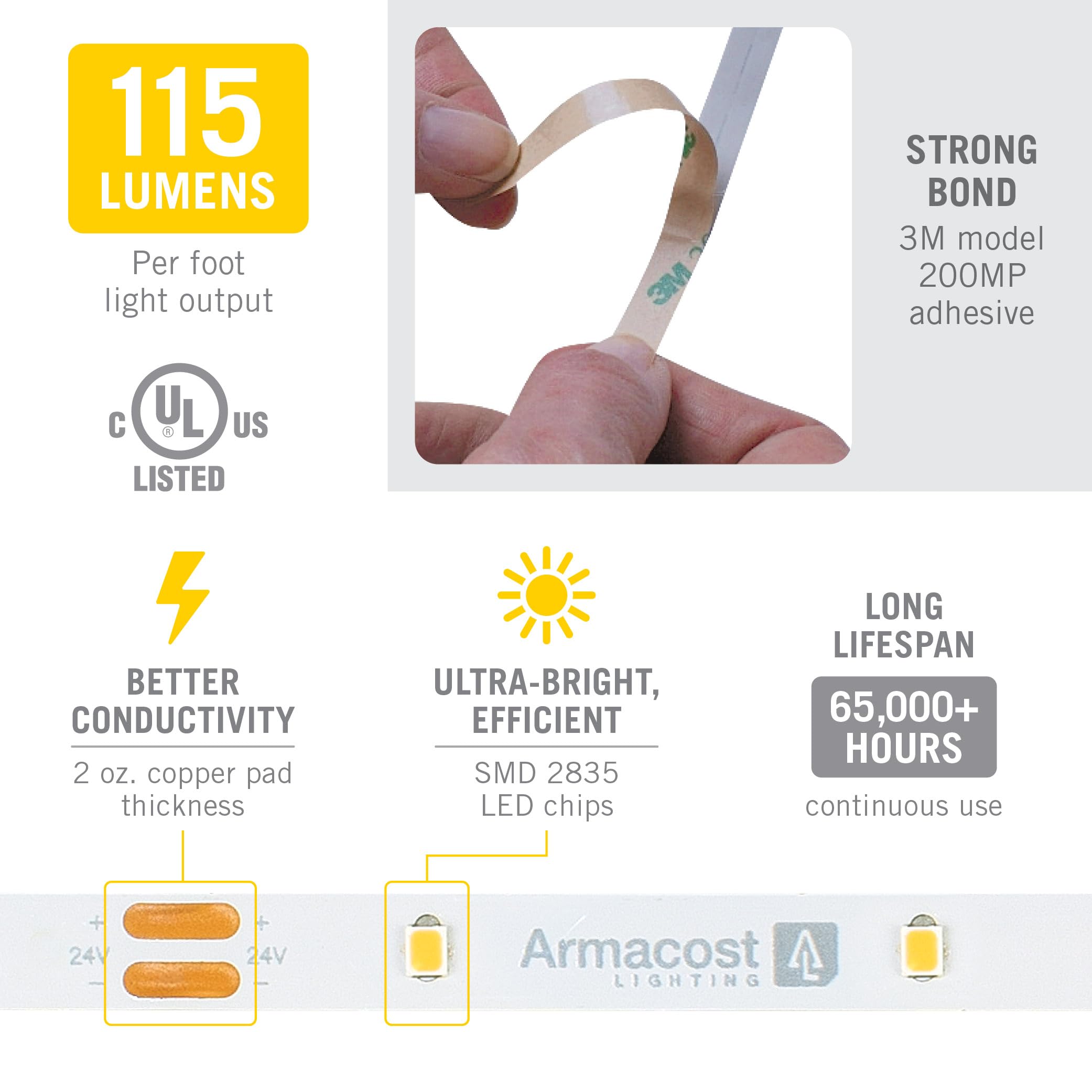 Armacost Lighting Ribbonflex Pro 24V White Led Strip Lights 30 Led/M  5000K  16.4 Ft 164230