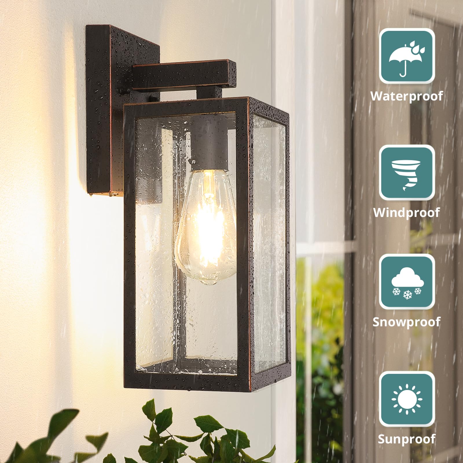 MAXvolador Outdoor Wall Sconce, Waterproof Lantern Light Fixture, Aluminum, Oil-Rubbed Bronze, Large, Model 2032T, 2 Pack