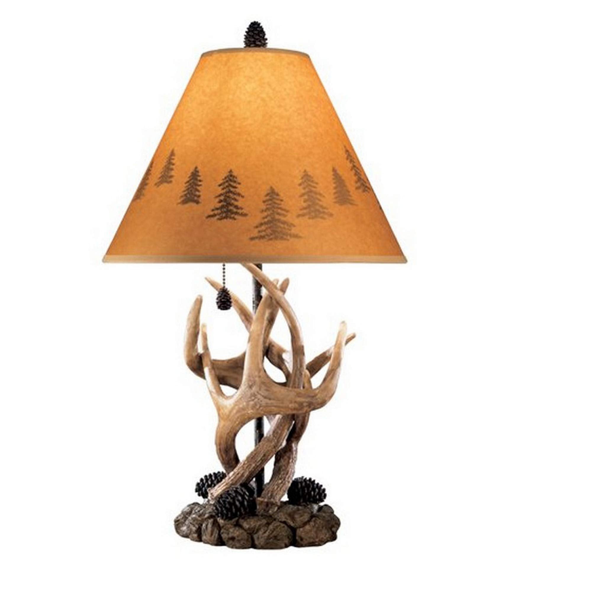 Benjara Resin Body Table Lamp With Antler And Pinecone Design, Set Of 2, Brown