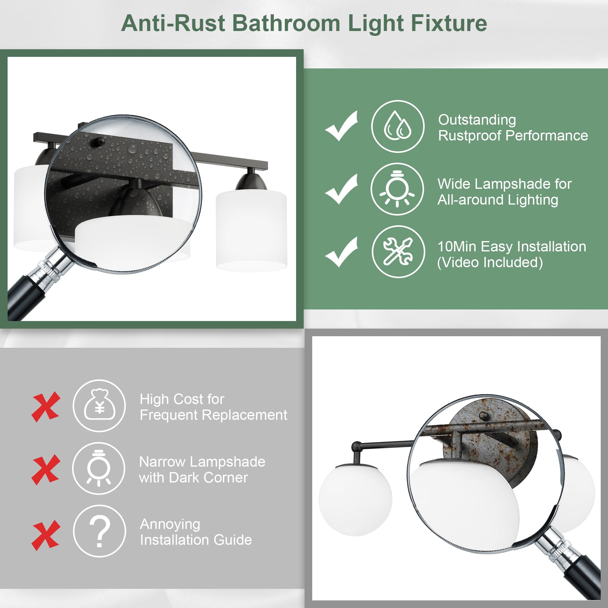 Black Bathroom Lights Over Mirror, Anti-Rust Vanity Light Fixture For Bathroom, Modern 3-Light Wall Sconce Light For Living Room