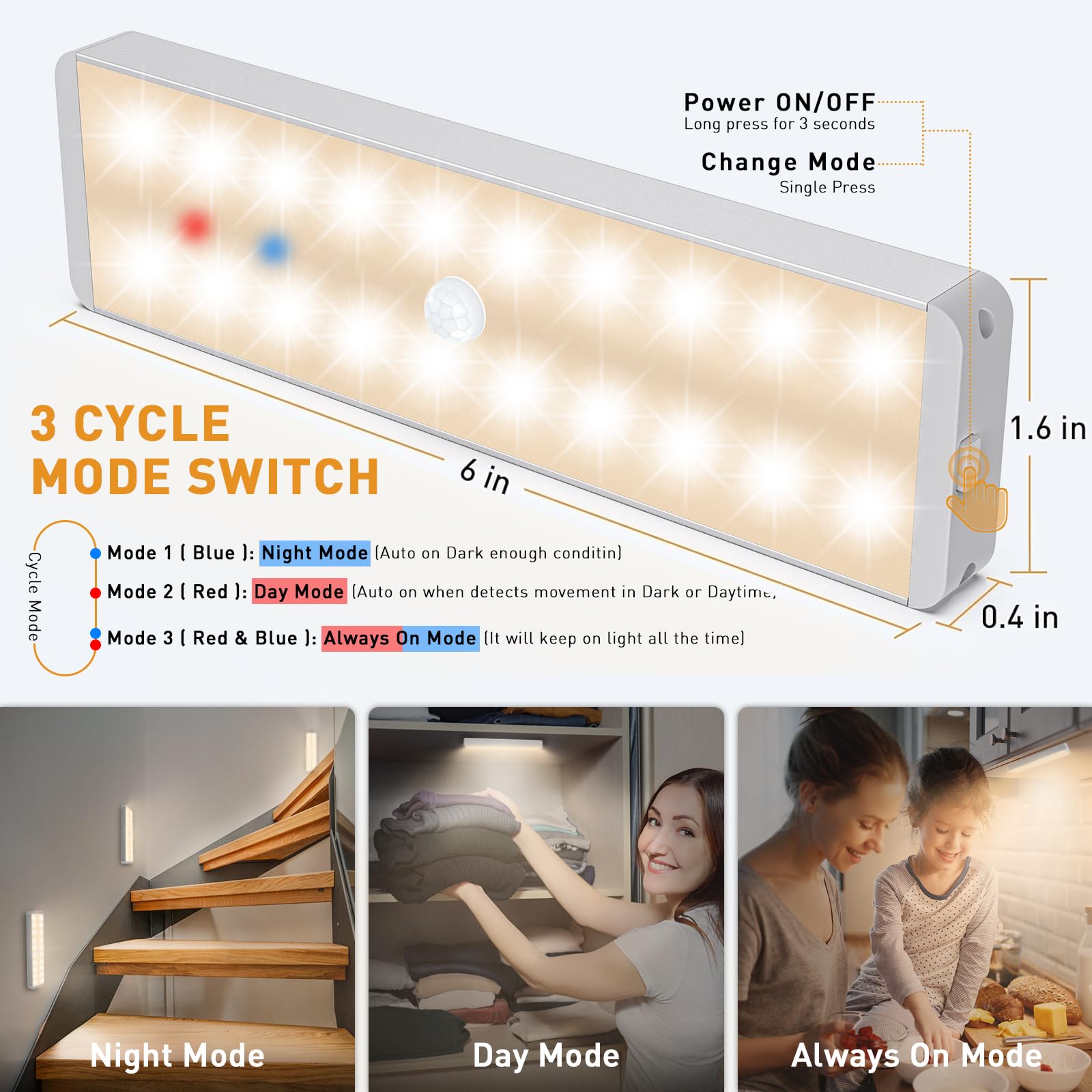 Led Closet Light, 20Leds Rechargeable Motion Sensor Under Cabinet Lighting With Remote Control, Wireless Stick-Anywhere Night Sa