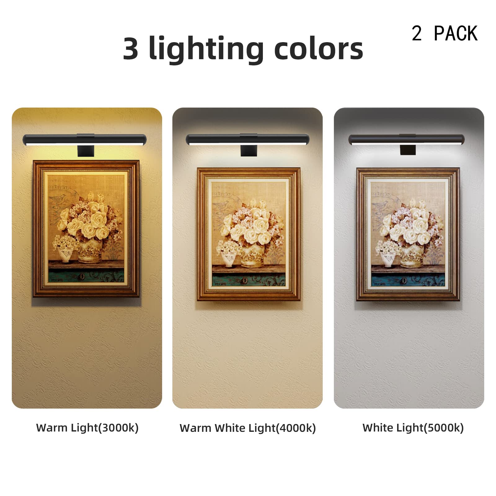 Picture Lights for Wall Art Rechargeable 5000mAh,Remote,Painting Light for Gallery, 3 Lighing Color Dimmable ,Full Metal Magneti