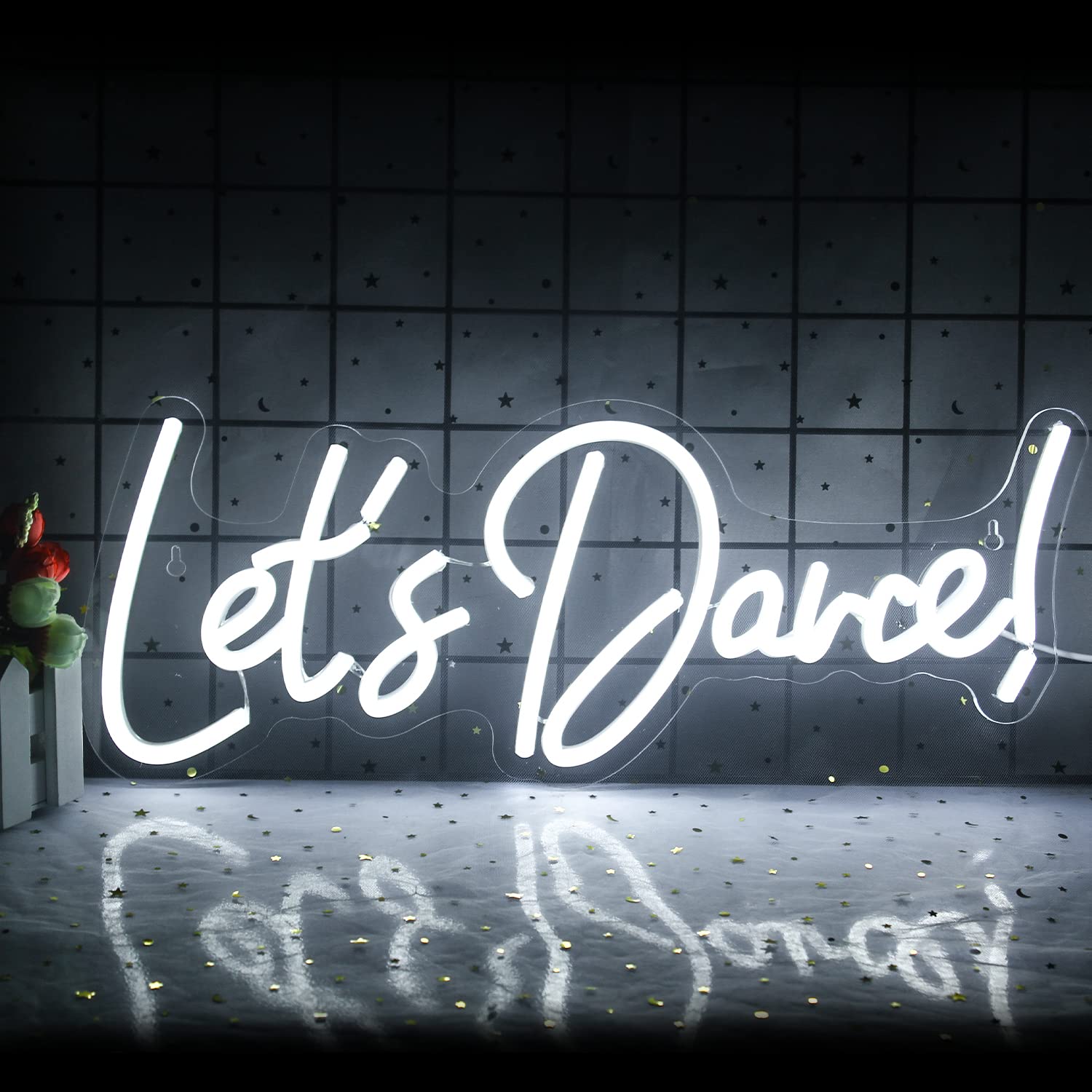 Wanxing LED Neon Sign - Lets Dance Light Up Sign for Parties, Weddings, and Birthdays - White - Model WX-NS-lets dance