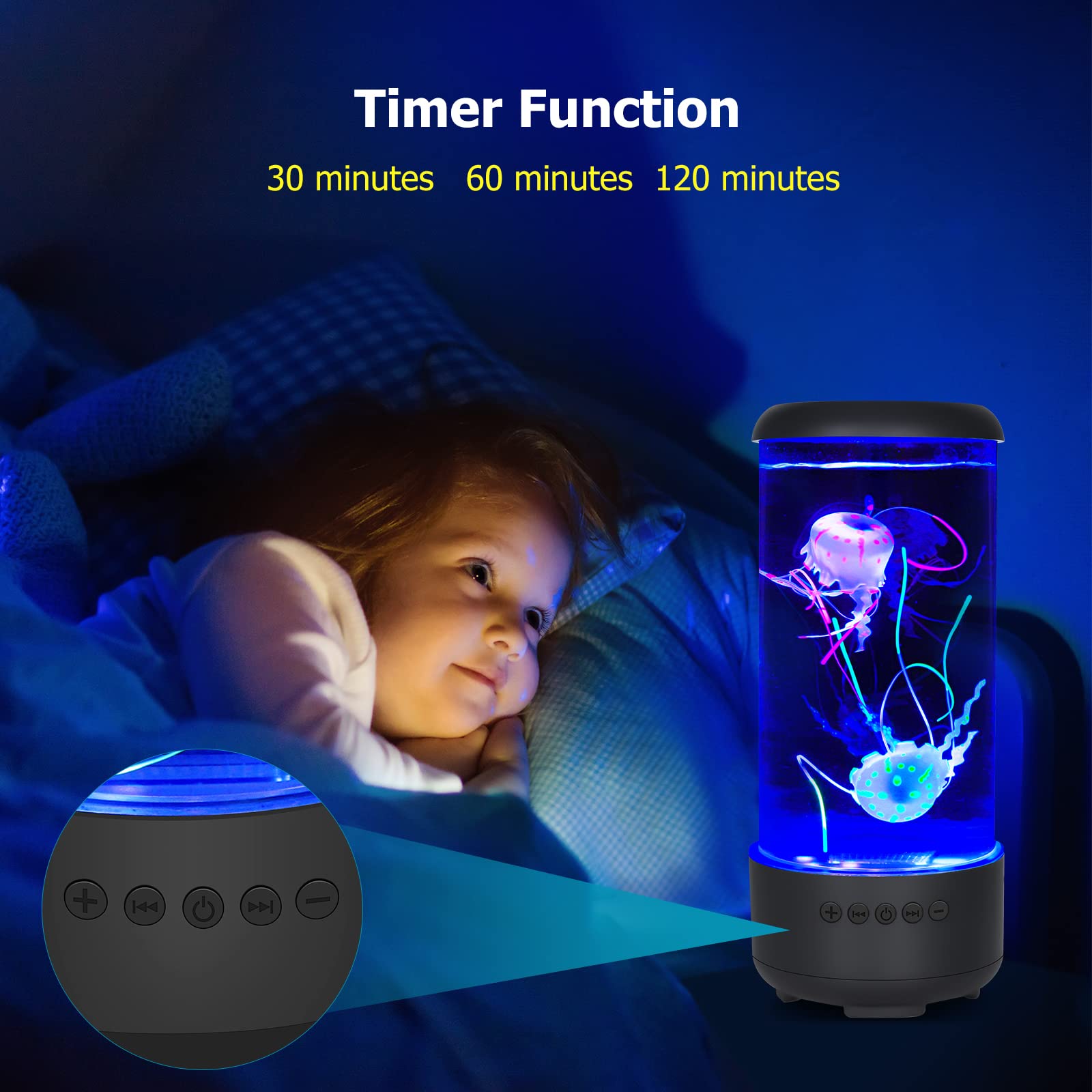SUKIND Jellyfish Lamp - Bluetooth White Noise, 7-Color, 5 Brightness Levels, Matte Black, Relaxing Decor for Adults & Kids