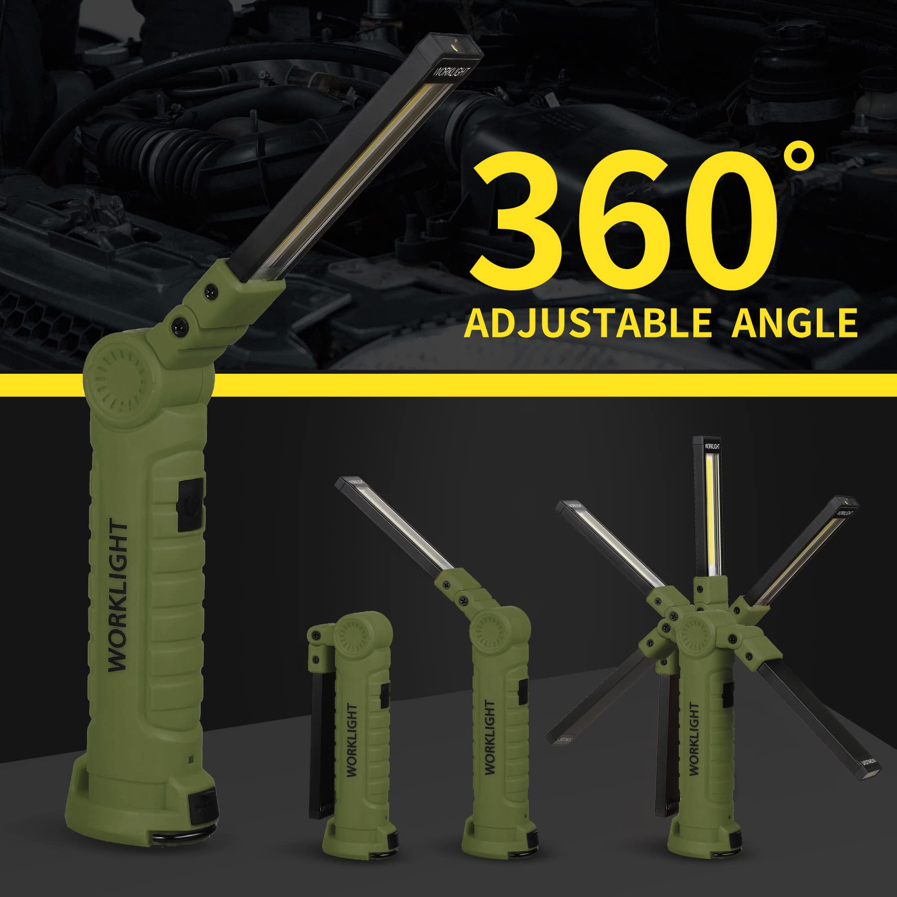 Suranew LED Worklight Flashlight, COB Rechargeable Work Lights with Magnetic Base 360 Degree Rotate and 5 Modes Portable Flood L