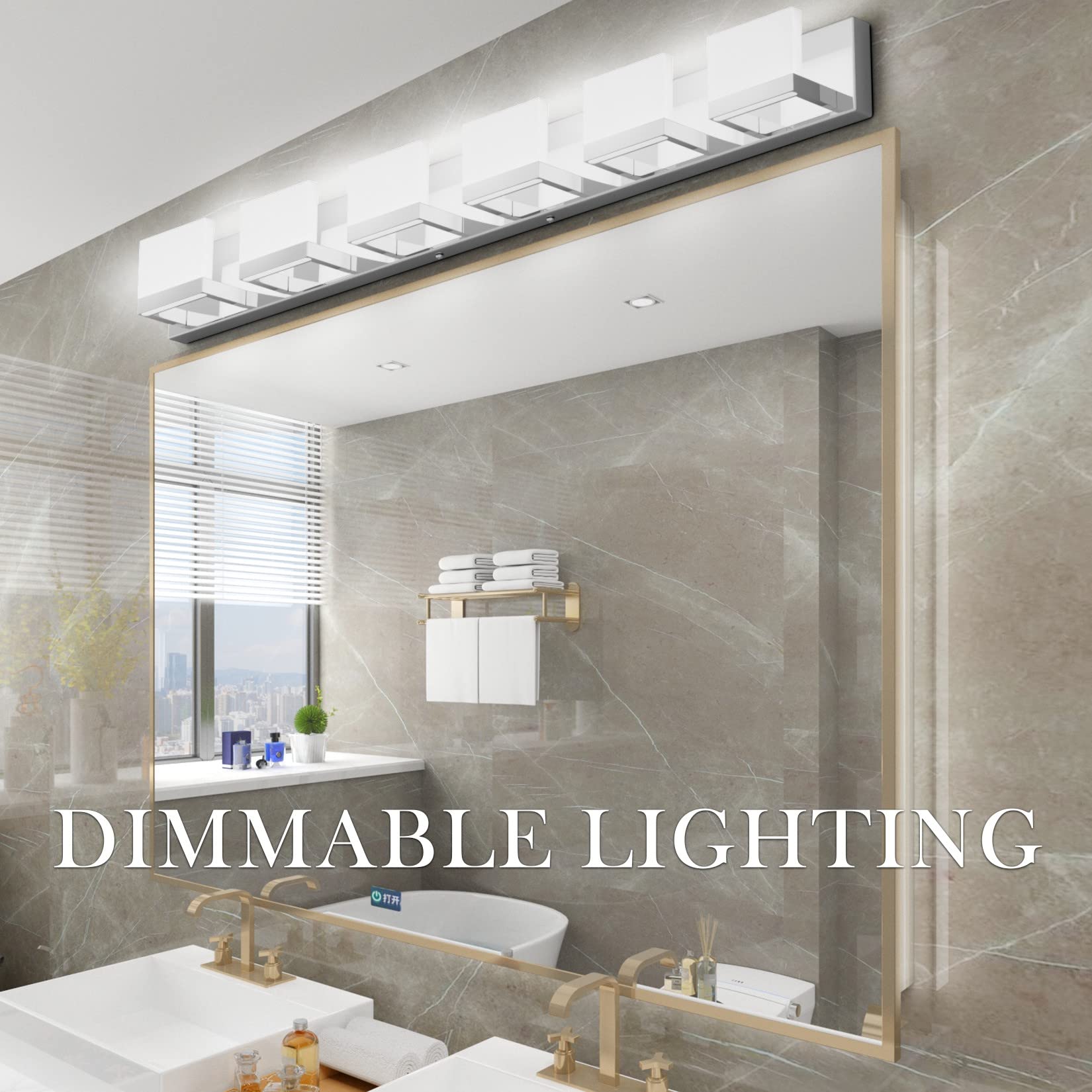 Tipace 6 Lights Dimmable Led Modern Vanity Lights For Bathroom, Chrome Bathroom Wall Light Fixtures Over Mirror (White Light 600