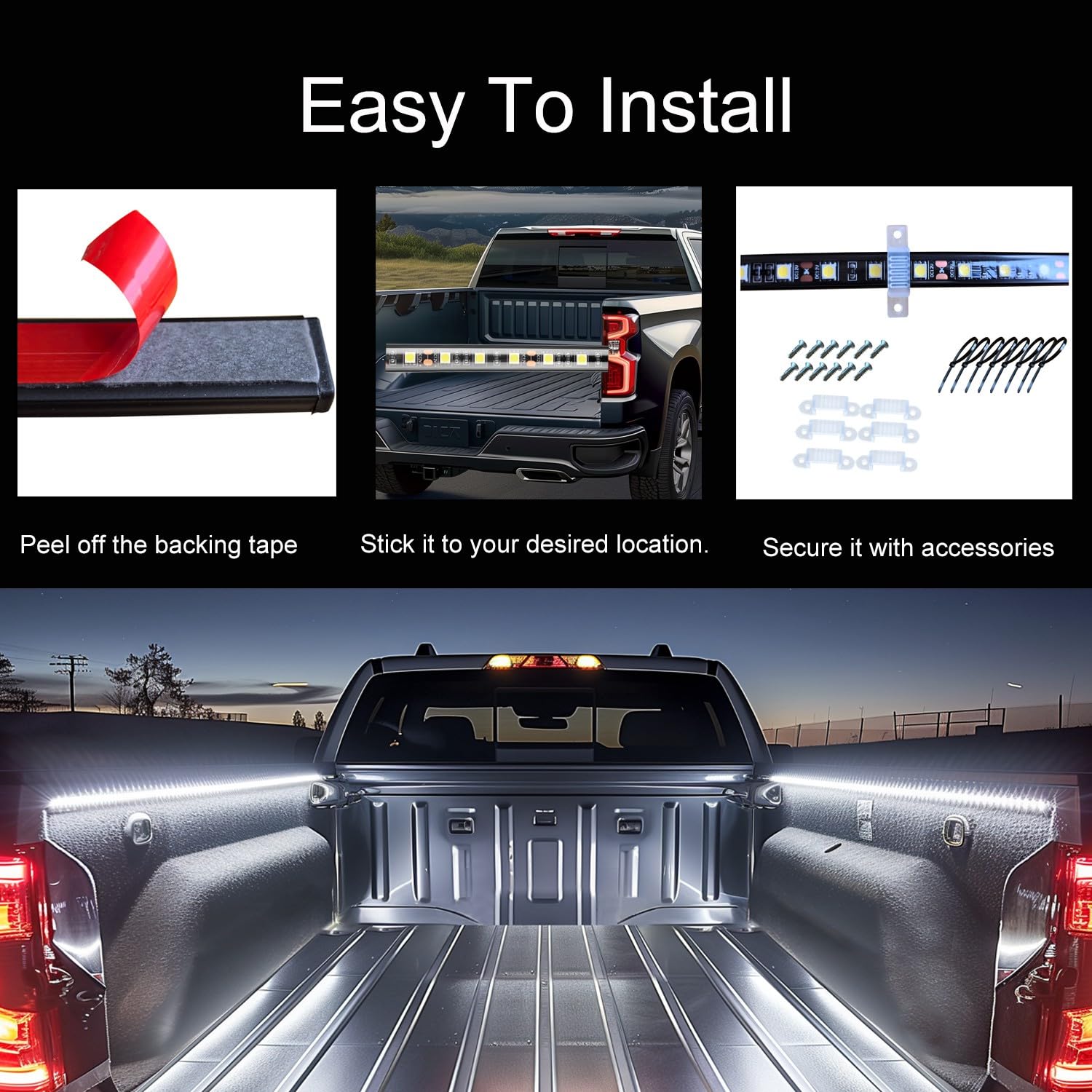 AUTUNEER LED Truck Bed Lights, 60 Inch Waterproof Bar, 2PCS White 5050 Light Strip, Model YHH-SMD5050-60*2PCS