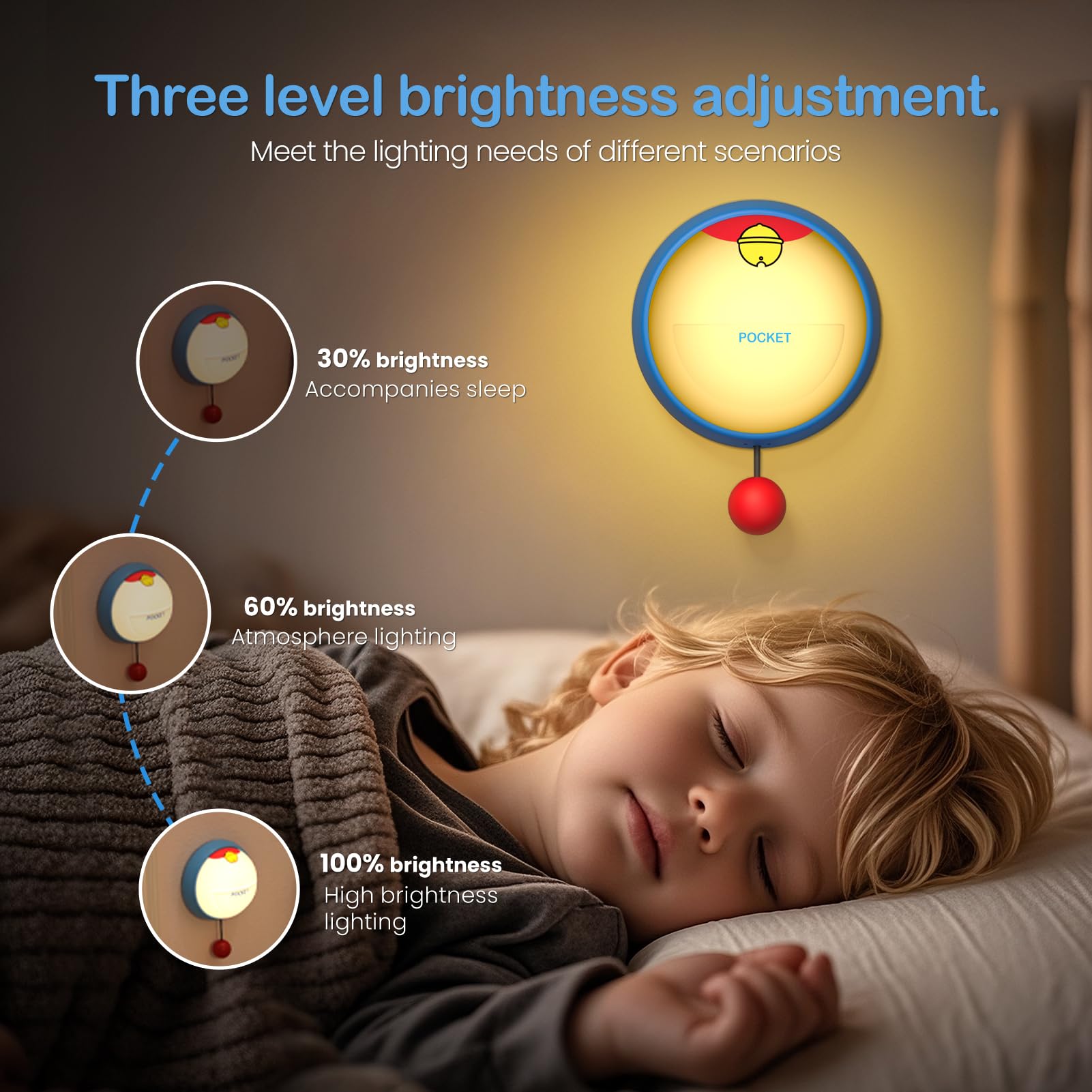 joyful xinghai Night Light, 3-Level Dimmable Silicone Lamp, Small, White and Blue, Model PD-NTL-Bell-US