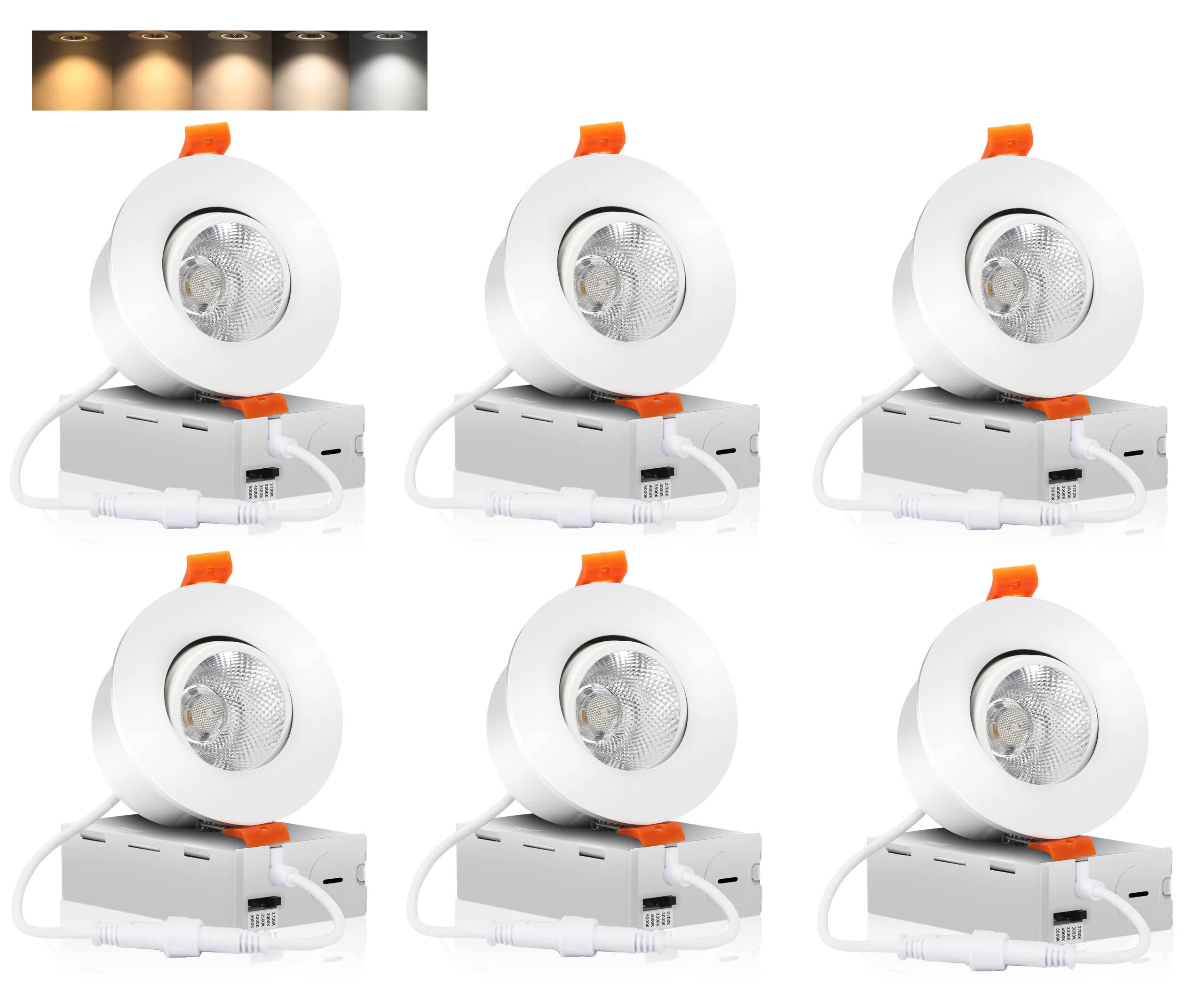 Cloudy Bay 3 Inch 5Cct Led Eyeball Recessed Light,Dimmable Swivel Adjustable Downlight, 2700K/3000K/3500K/4000K/5000K Selectable