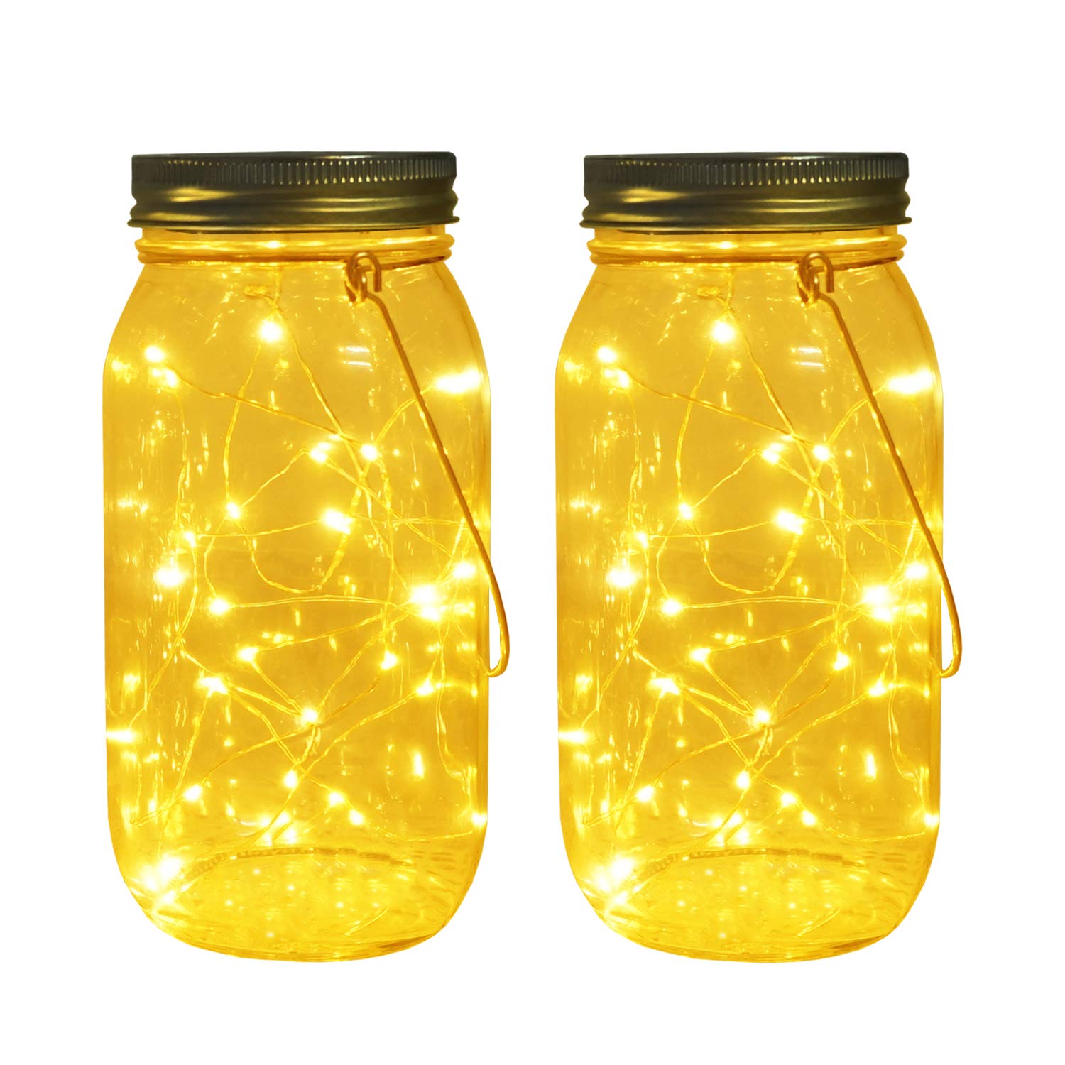 Aubasic Solar Mason Jar Lights, 30 LEDs Fairy String Lights, 2-Pack Outdoor Hanging Lanterns