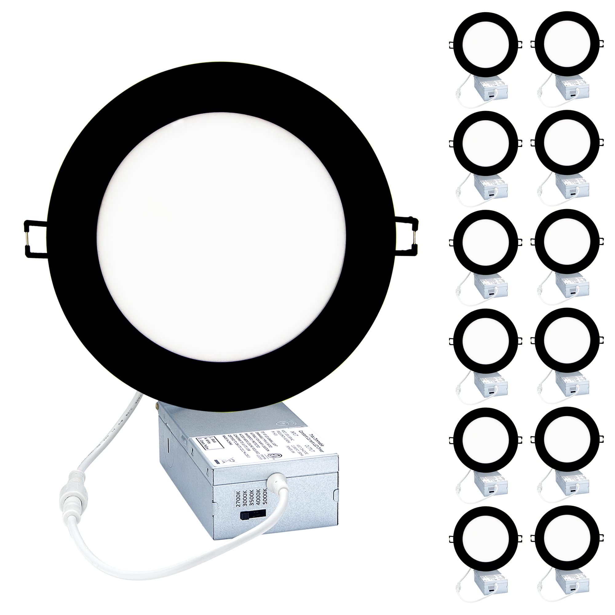 POPANU Recessed Light Ultra-Thin Canless 6-Inch Black Trim LED Ceiling Lighting Kits 5 CCT Selectable Color Temperature 6 Inch L
