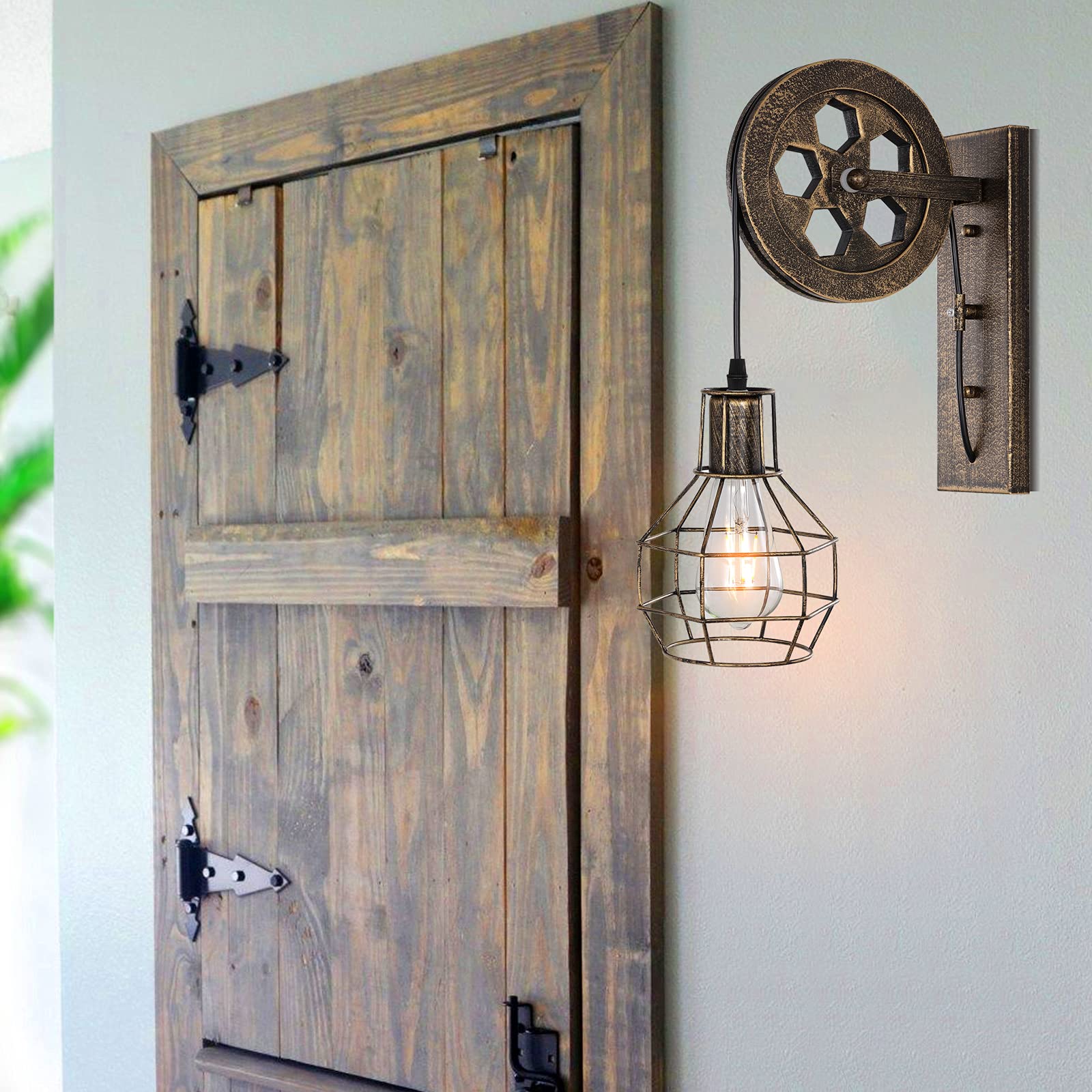 Baoden Industrial Retro Wall Lamp - 1 Light Fixture, Matte Iron Cage, Bronze Finish