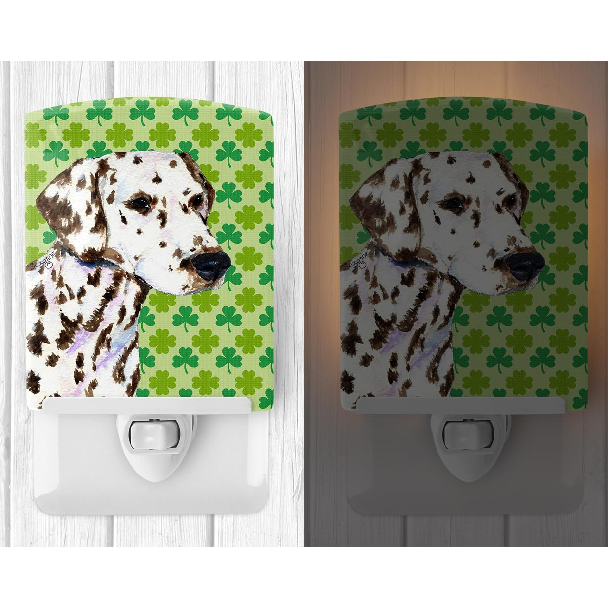 Carolines Treasures Ceramic Night Light, Dalmatian Shamrock Design, UL-Certified, 6x4x3in, Multicolor, Model SS4400CNL