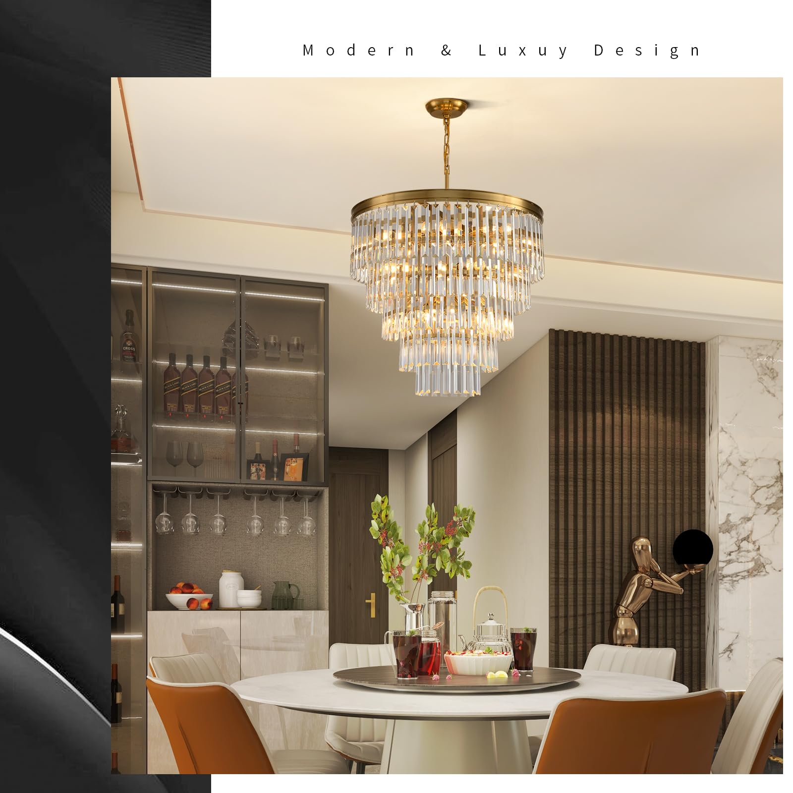 Blinghy Modern Crystal Chandelier, Gold Crystal Ceiling Fixture For Living Room, Bedroom, Long Hallway Entrance