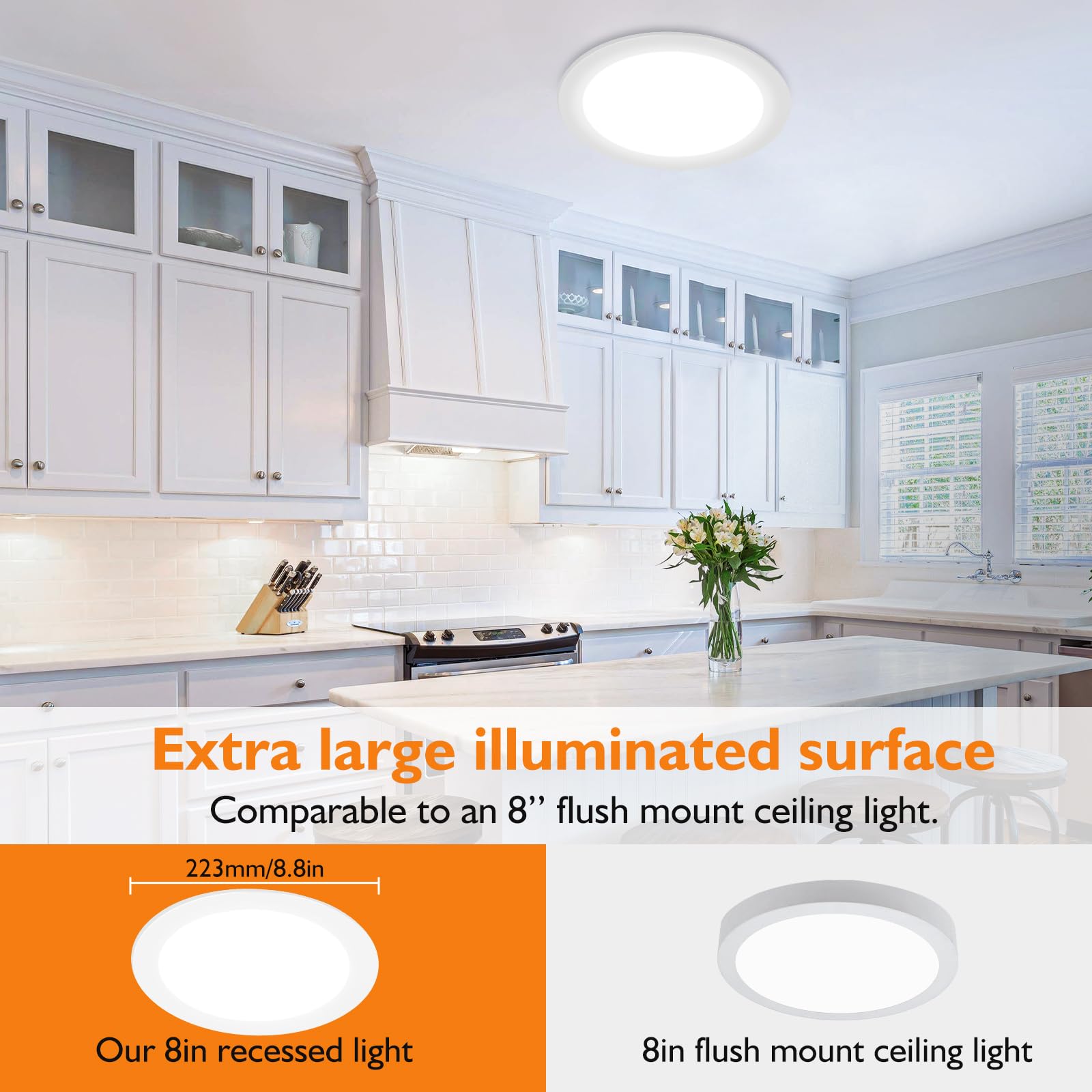 Beslowe 6 Packs 8 Inch 5Cct Led Recessed Ceiling Lights Ultra-Thin With Junction Box, 12W 150W Eqv, 3000K/3500K/4000K/5000K/6500