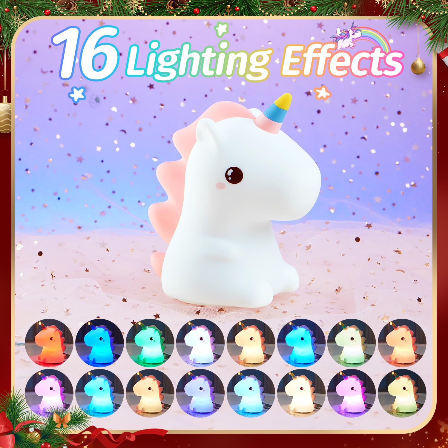 One Fire Unicorn Night Light for Kids, Remote Control, 16 Colors, Silicone, Rechargeable