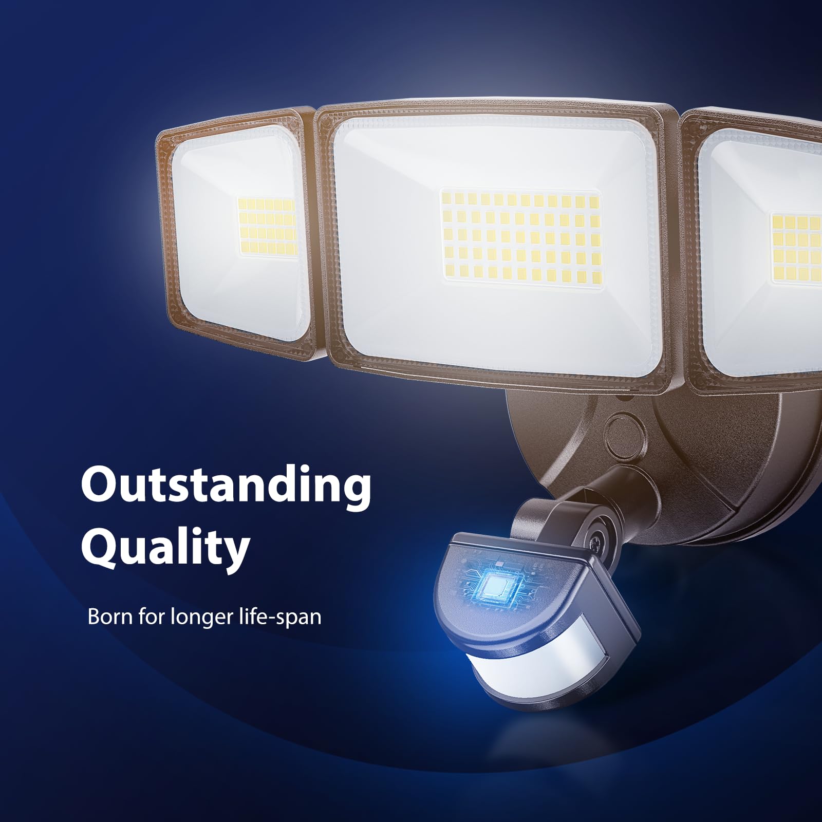 Onforu 55W LED Security Light, 5500LM, 6500K, IP65 Waterproof, Adjustable 3 Head, Brown Flood Light for Outdoor Use