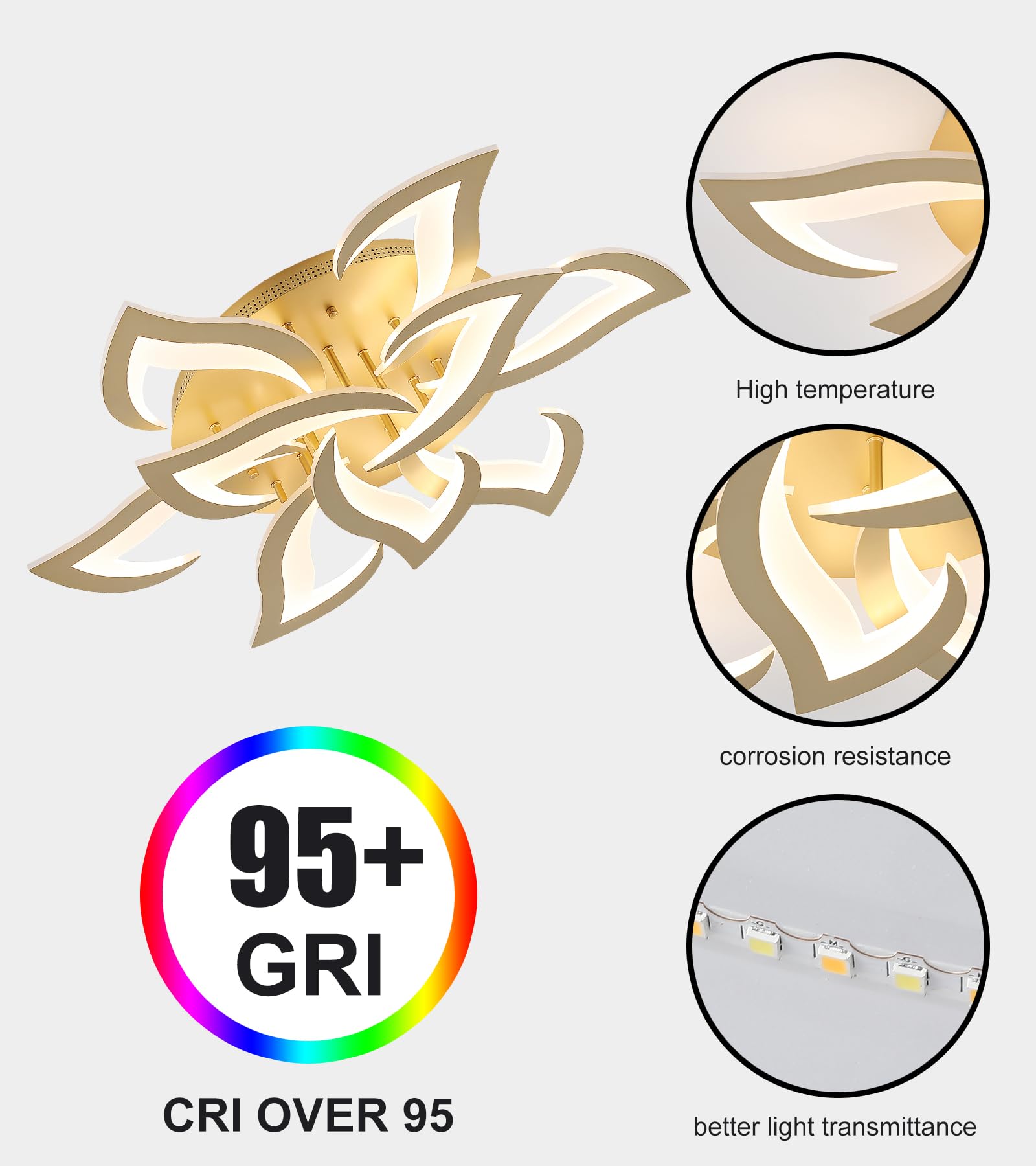 Meixisue Led Ceiling Light Gold Dimmable Close To Ceiling Lamp With Remote Control For Living Room,Bedroom,Kitchen,W31.5