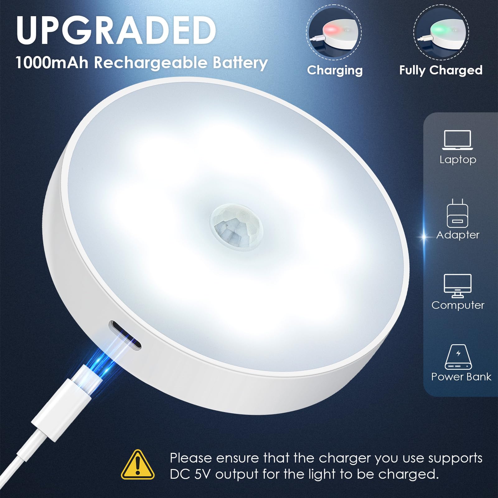 Ylxs Motion Sensor Puck Light With Remote, Wireless Dimmable Under Cabinet Lighting, Rechargeable Magnetic Closet Night Light, 1