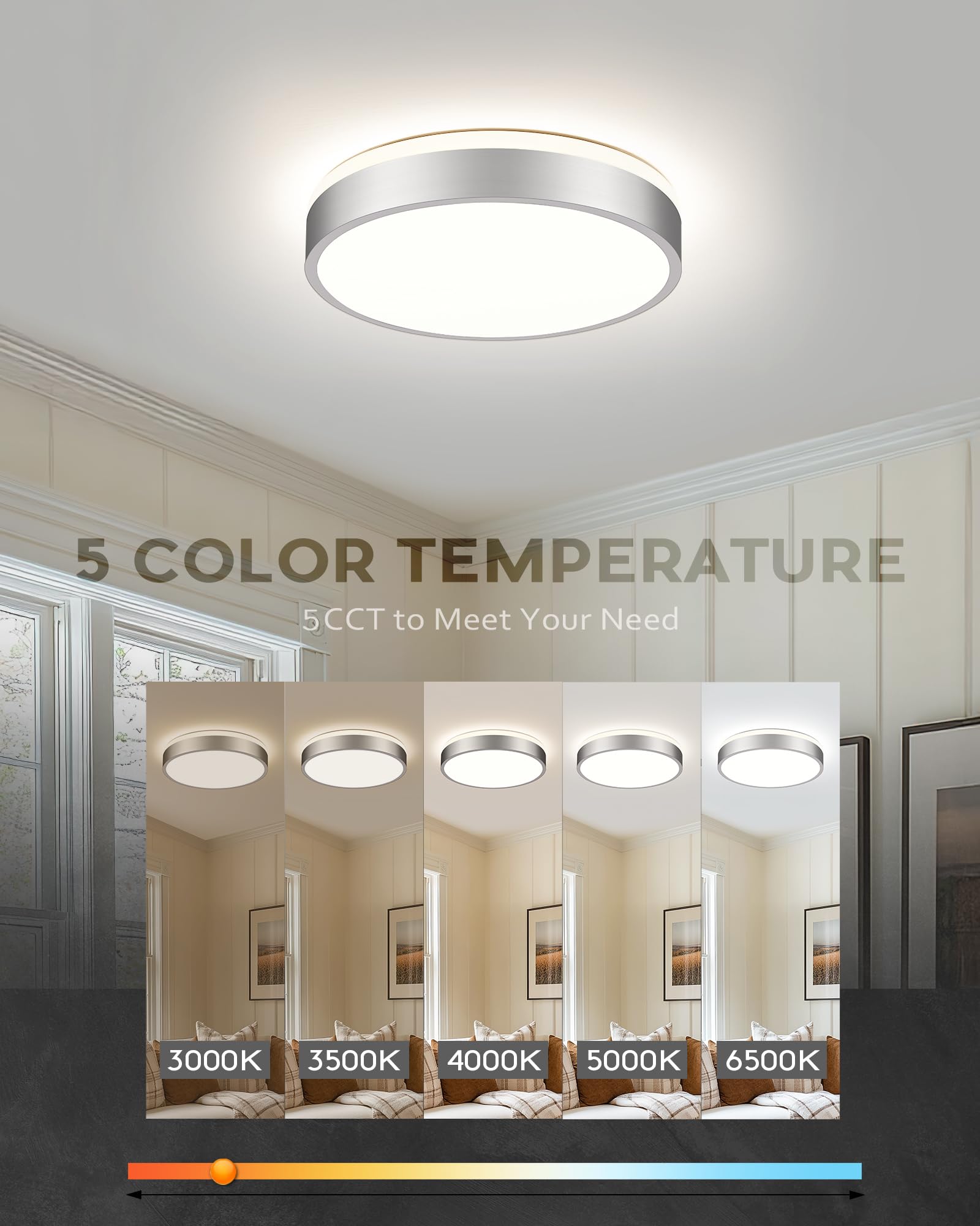 Ken & Ricky Modern Flush Mount Led Ceiling Light Fixture  12 Inch 5Cct Ceiling Light  Brushed Nickel Hallway Lighting Fixtures Ceiling  Kr3350-1Pk