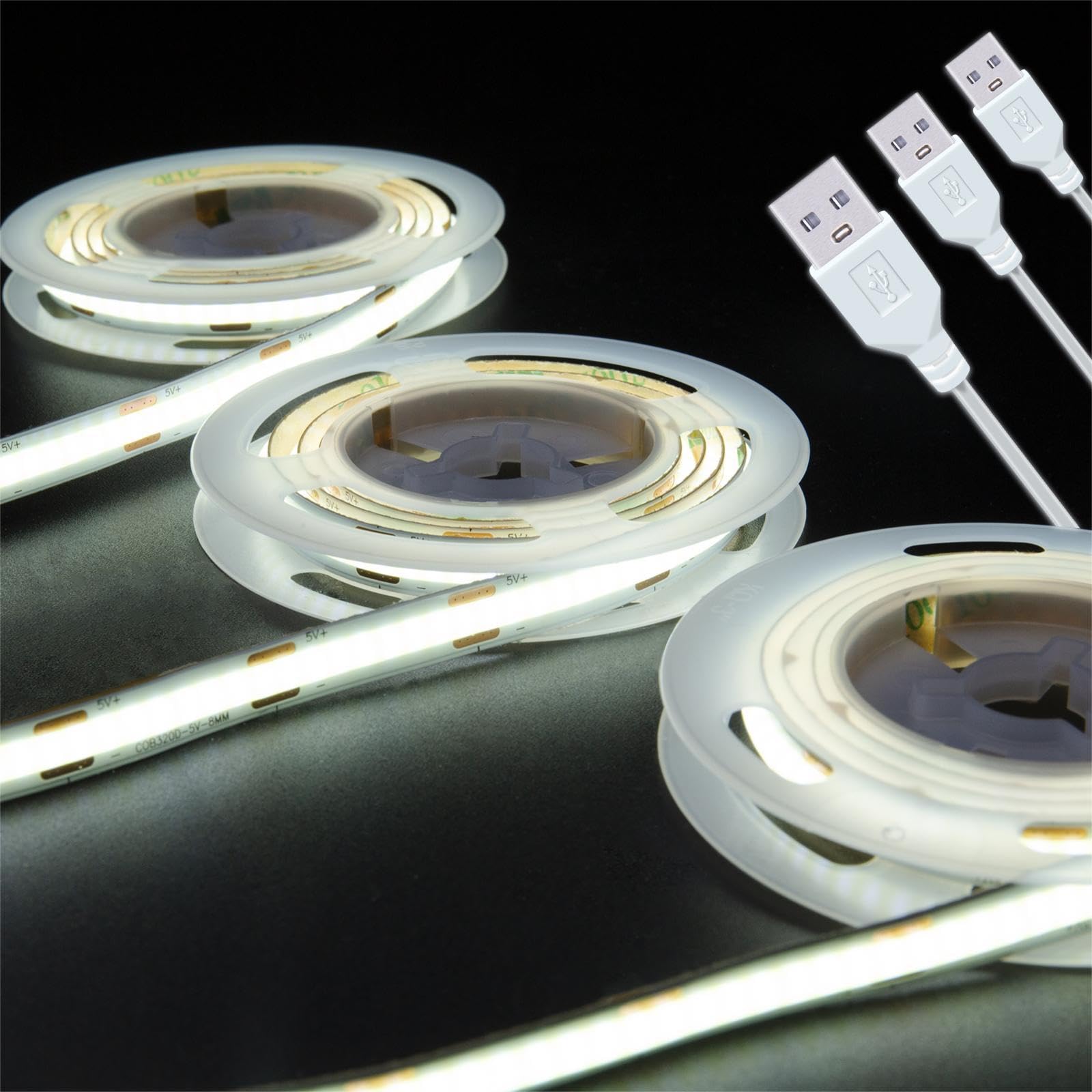 UVTaoYuan LED Strip Lights USB Short Light Strips, 6500K Bright White Not Dimmable 5V COB Small LED Strip for Indoor Bedroom Kit
