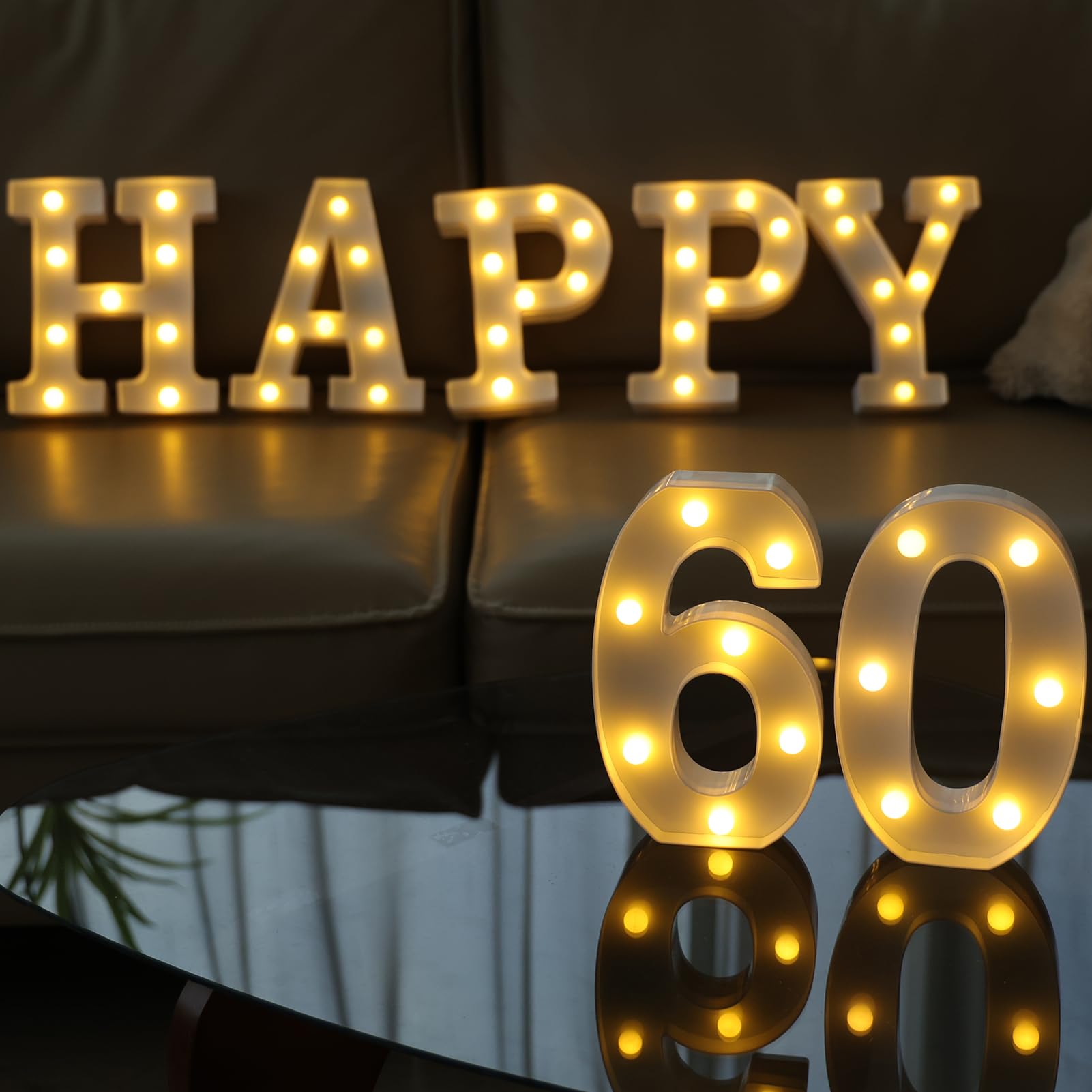 IFDGCTK Decorative LED Light Up Numbers, 60th Birthday Sign, Warm White, Metal