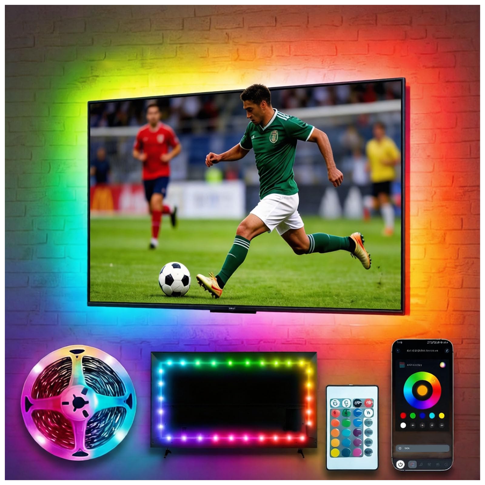 REEMEER LED Lights for TV 16.4ft LED Light for 45-75 Inch TVs RGB Lights Backlight Behind Music Sync Bluetooth APP and Remote Control TV LEDs Band USB Powered for Bedroom/Gaming