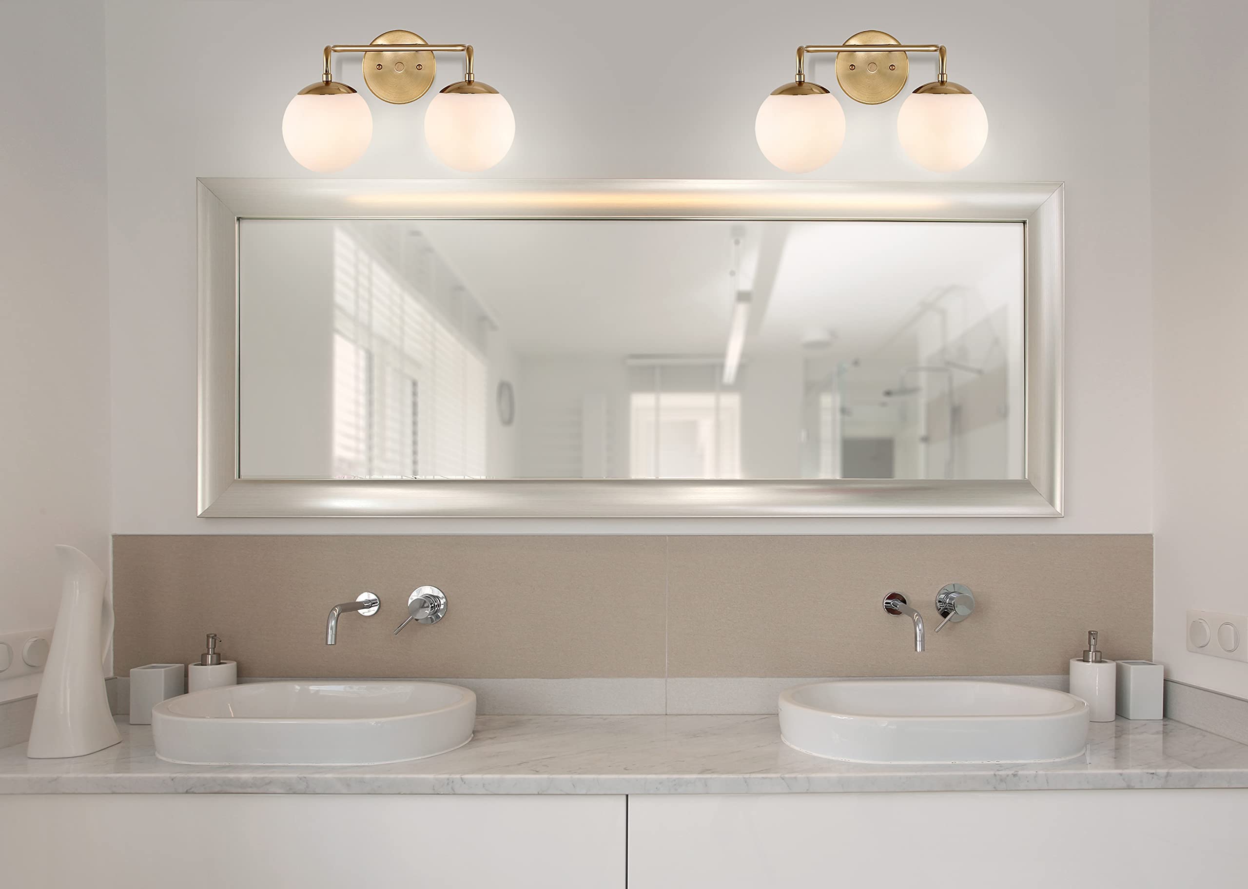 JONATHAN Y 15" 2-Light Modern LED Vanity, Brass Gold, Frosted Glass, Model JYL3535A, Ideal for Entryway, Kitchen, Bathroom, Hallway