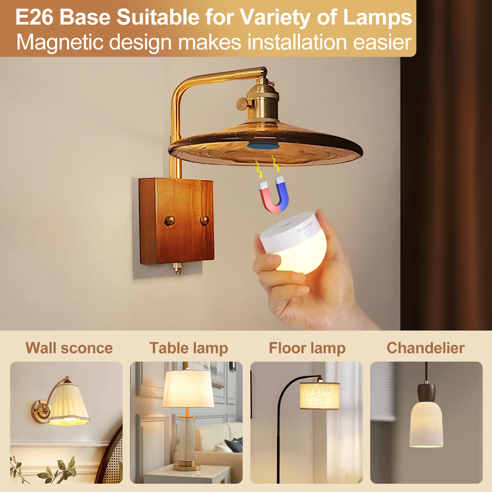 HMLUESR Rechargeable LED Light Bulbs, 300LM, 15 RGB Colors, Dimmable, E26 Base, 3600mAh, 2 Pack, ABS Material