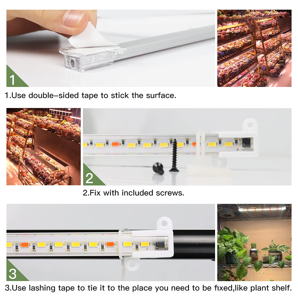 GYTF LED Grow Light Strips, Full Spectrum 3500K, Dimmable, Auto ON/OFF Timer, Aluminum, 1 Count, Model T-4/8/12H