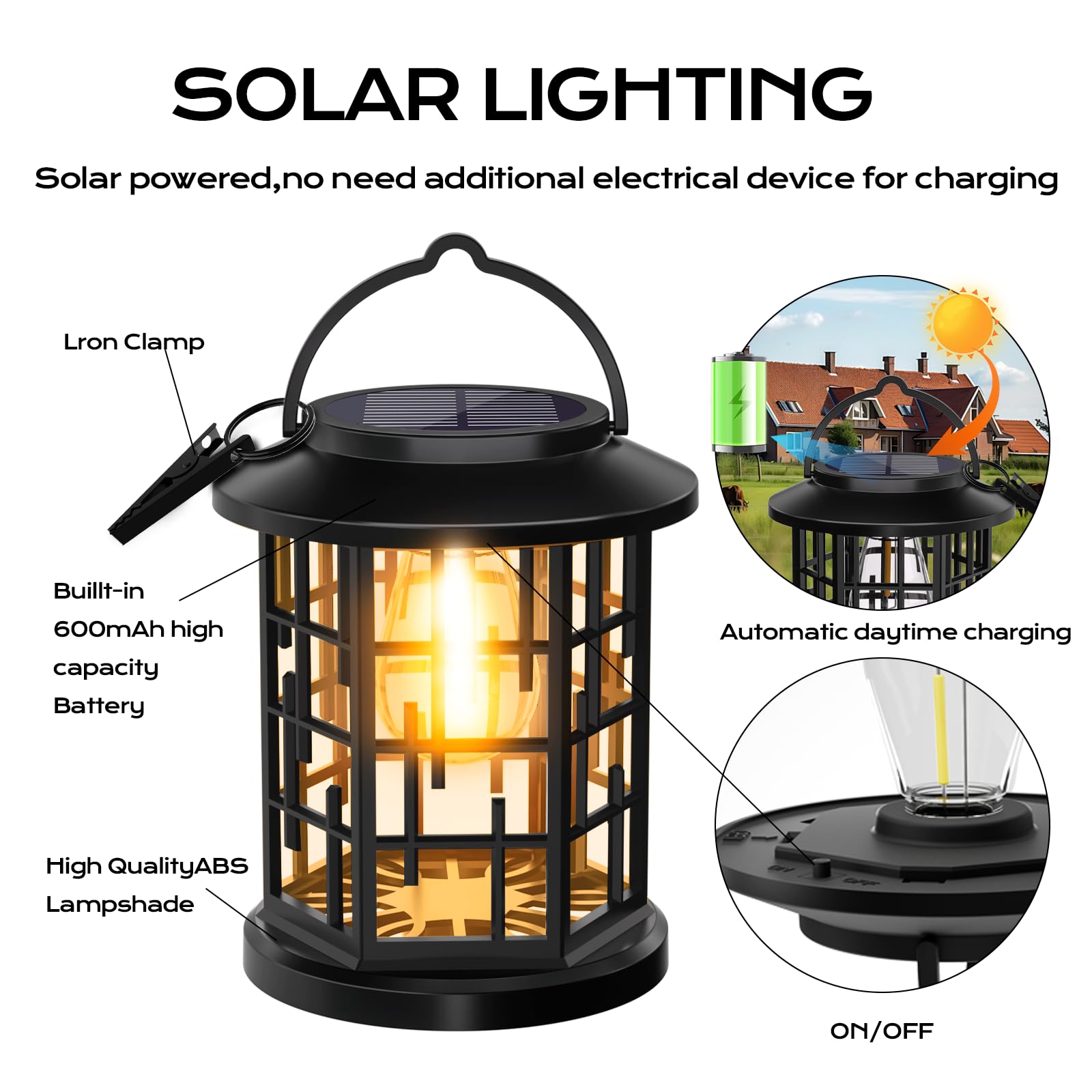 Donline Outdoor Solar Lanterns, Solar Powered Lanterns Lighting Led Lantern Bulb Decorative For Patio Porch Fence Garden Lawn, 4