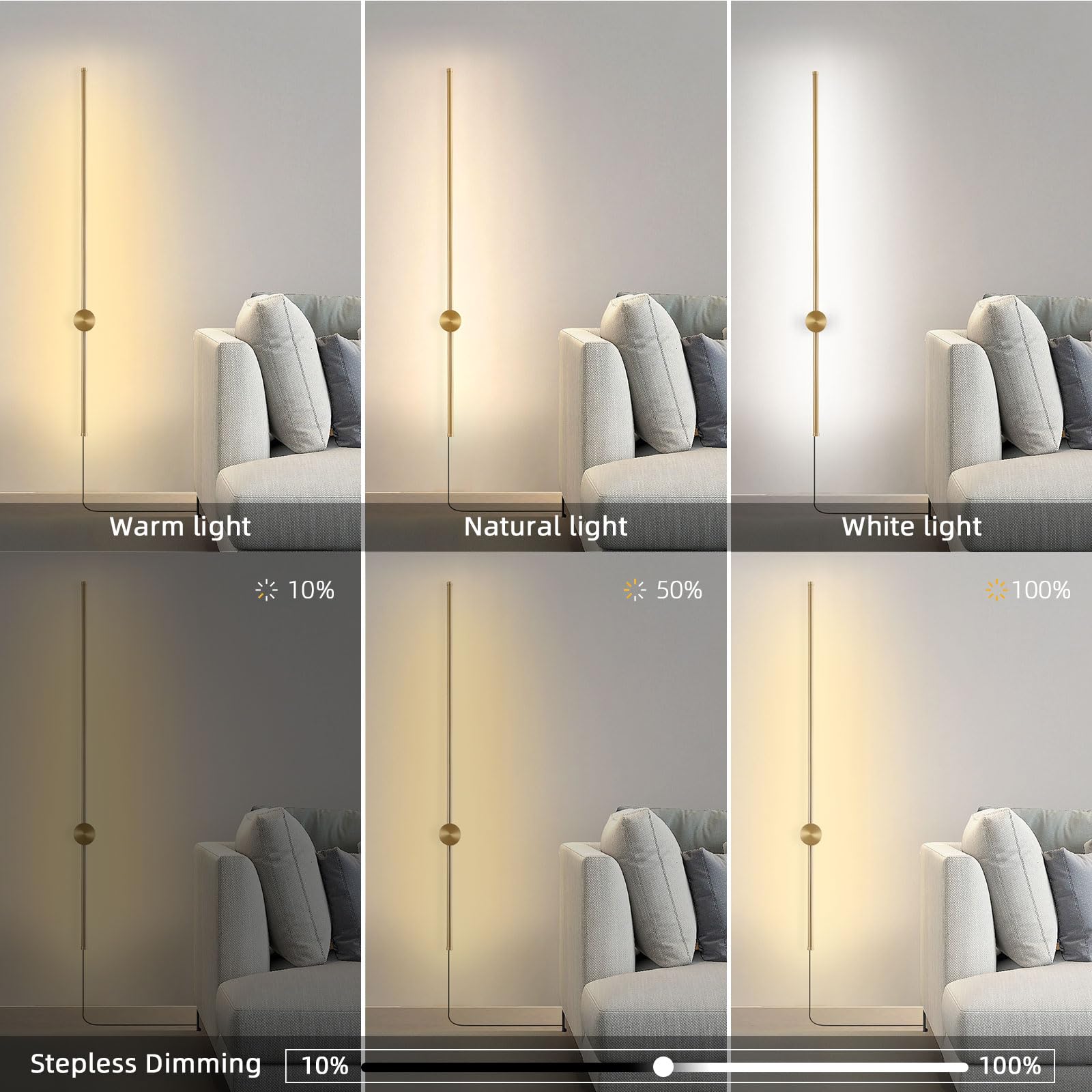 KELUOLY Dimmable Wall Sconce Set of 2, 39.37" LED Light, Gold, Remote Control, Adjustable Brightness for Living Room & Bedroom
