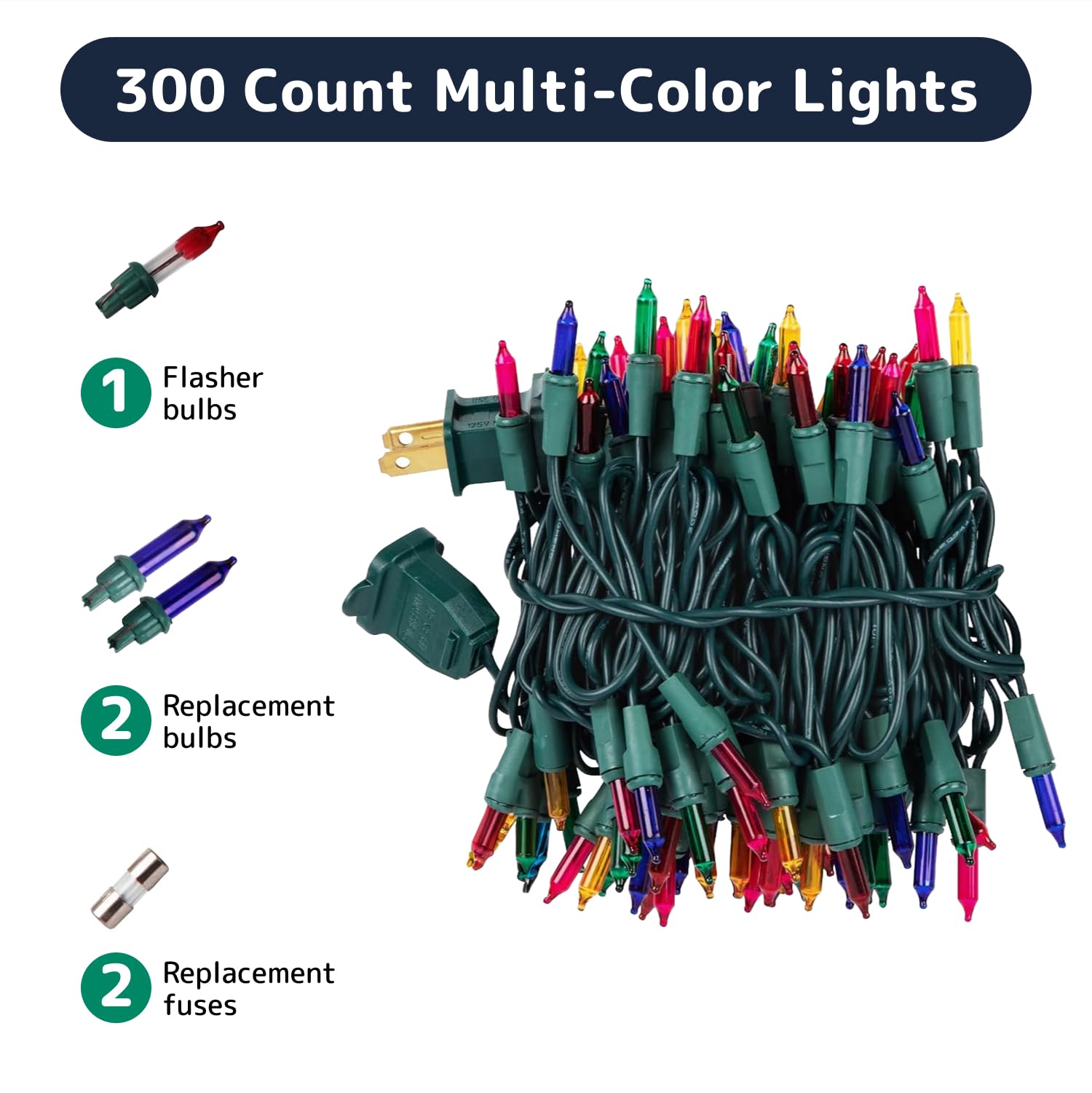 PREXTEX Multicolored Christmas String Lights, 300 Count, 60 Feet, Twinkling Indoor/Outdoor, Green Wire, Copper Material