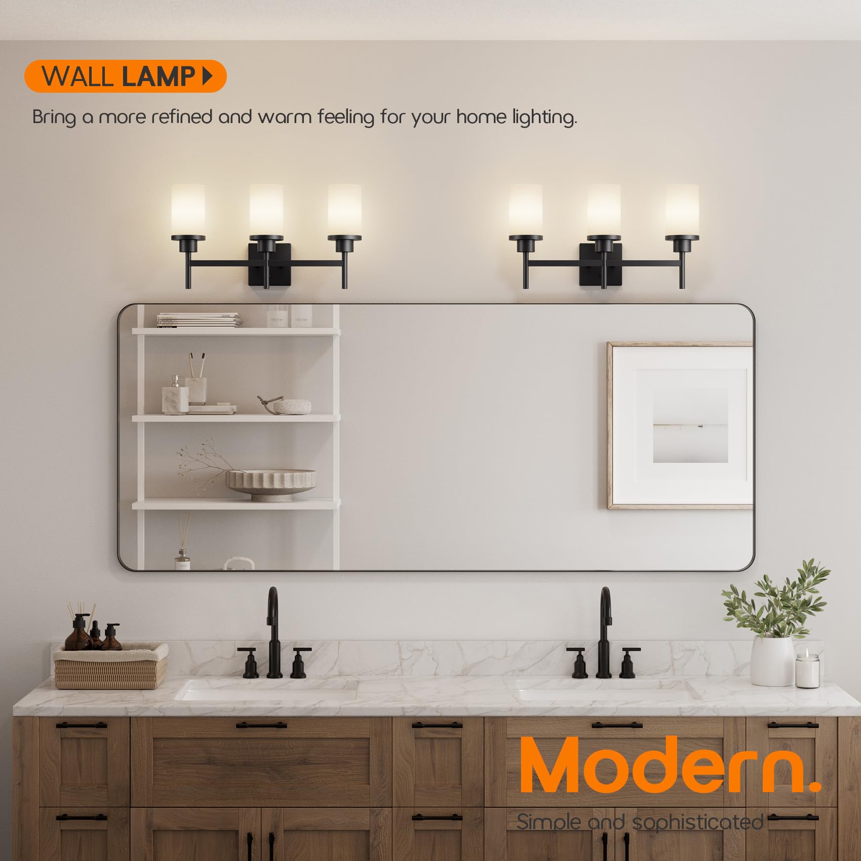 Aoneon Bathrom Light Fixtures Matte Black 3 Lights Over Mirror  Wall Sconces Lighting With White Frosted Glass Shade For Toilet Washroom Bath T001Mb-L3