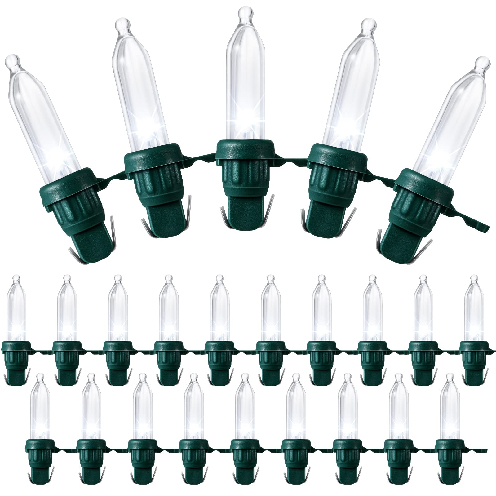 Remagr 120 Pcs Christmas LED Replacement Bulb Mini Wide Angle LED Xmas Bulb Tree Light Bulb Outdoor String Light Replacement Bulb for Christmas Garden Party Decor(Green Base with Cold White Bulb)