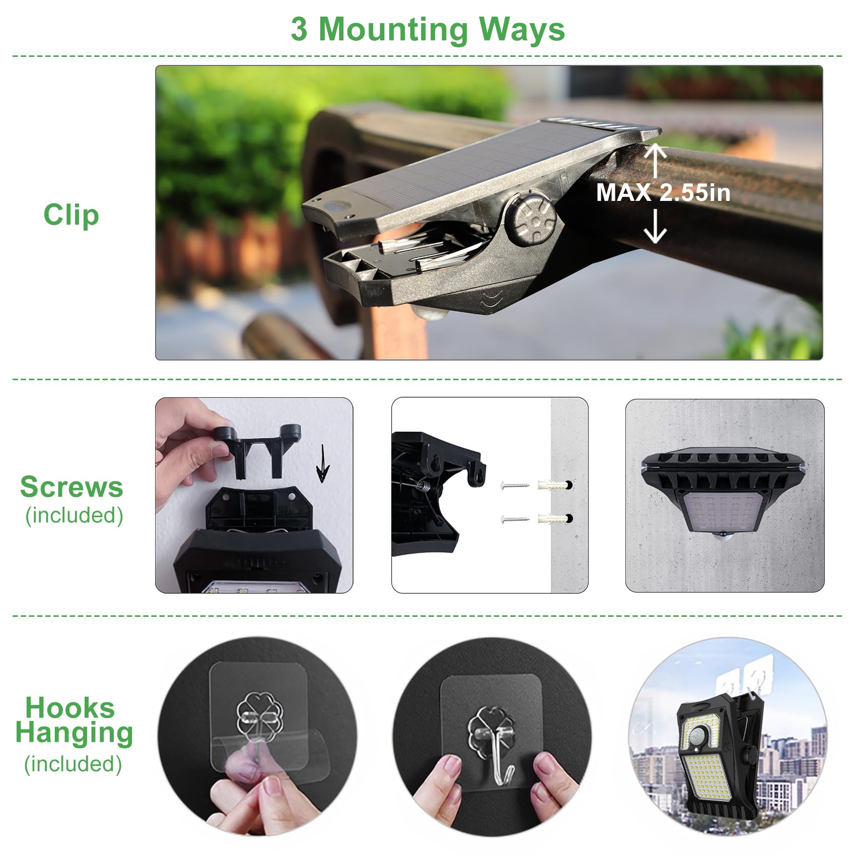 Tryme Solar Motion Sensor Lights IP65 Waterproof 45LEDs Black TR008-90L 2 Pack for Outdoor Clip Mounting