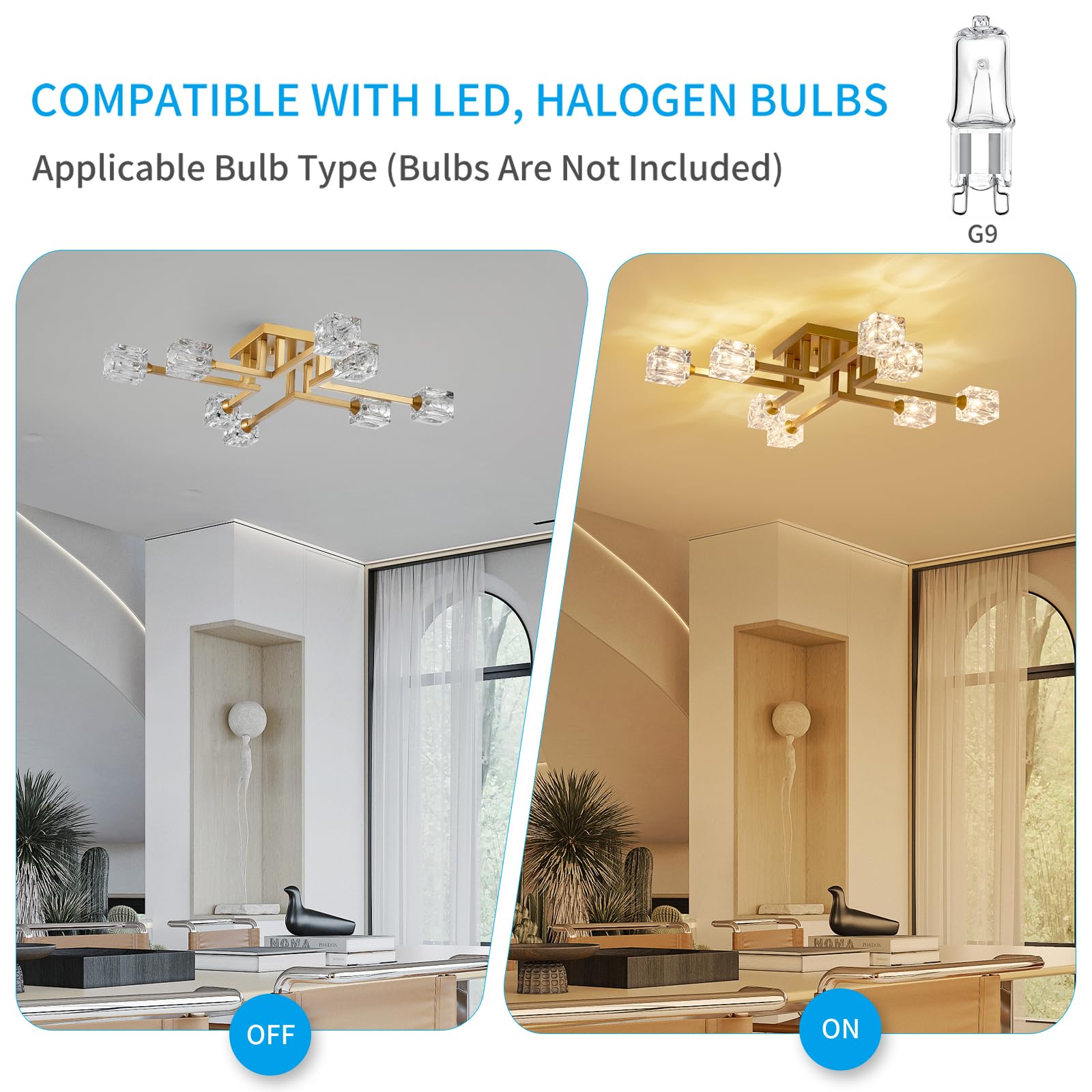 Xingqi Modern Ceiling Light 8 Lights Gold Sputnik Chandeliers Industry Semi Flush Mount Ceiling Light Fixture, Mid Century For D