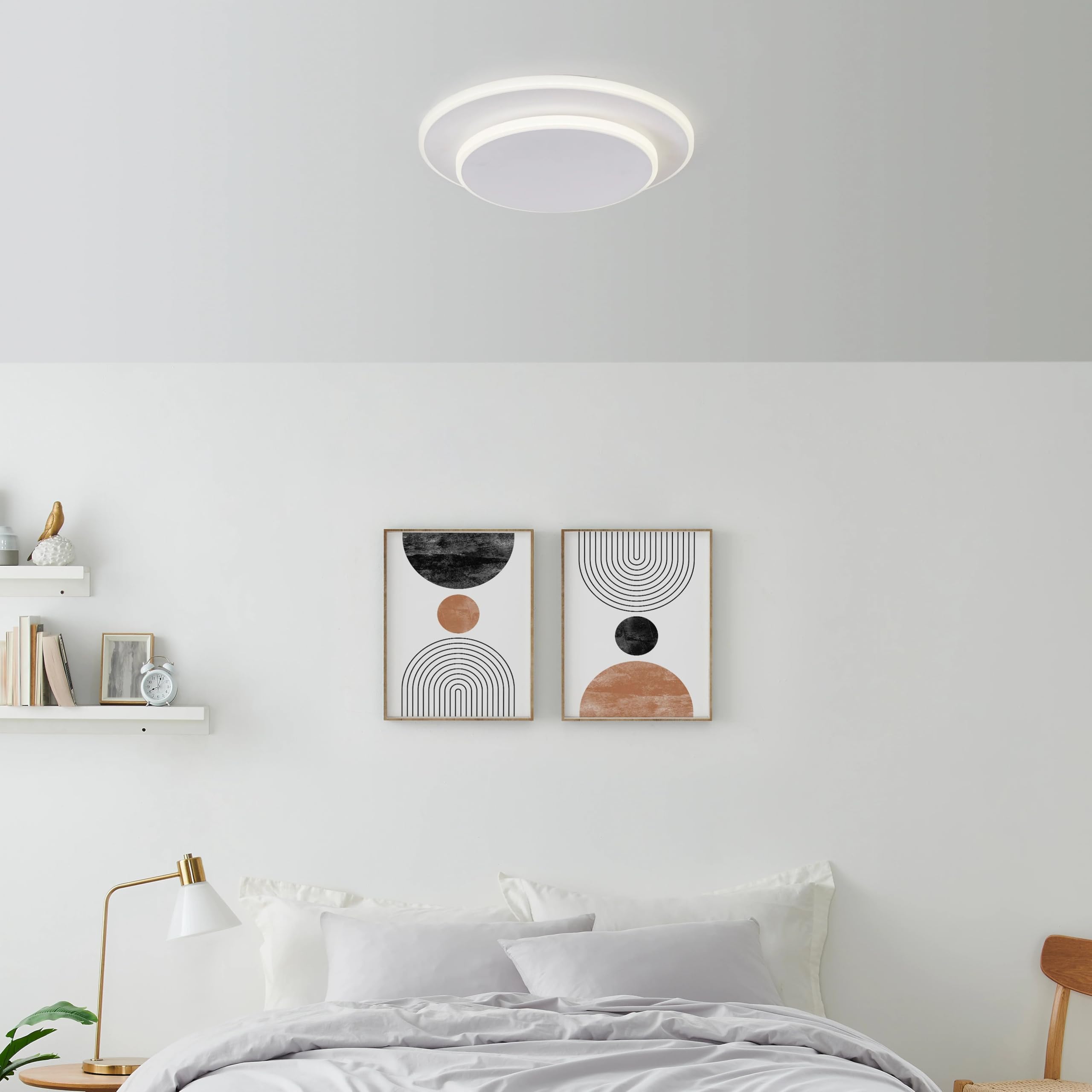 Finesse Decor Luna Eclipse Two Circle Multiuse Lamp, White Contemporary, Modern, Minimalist Circular Wall Lamp for Bedroom, Bath