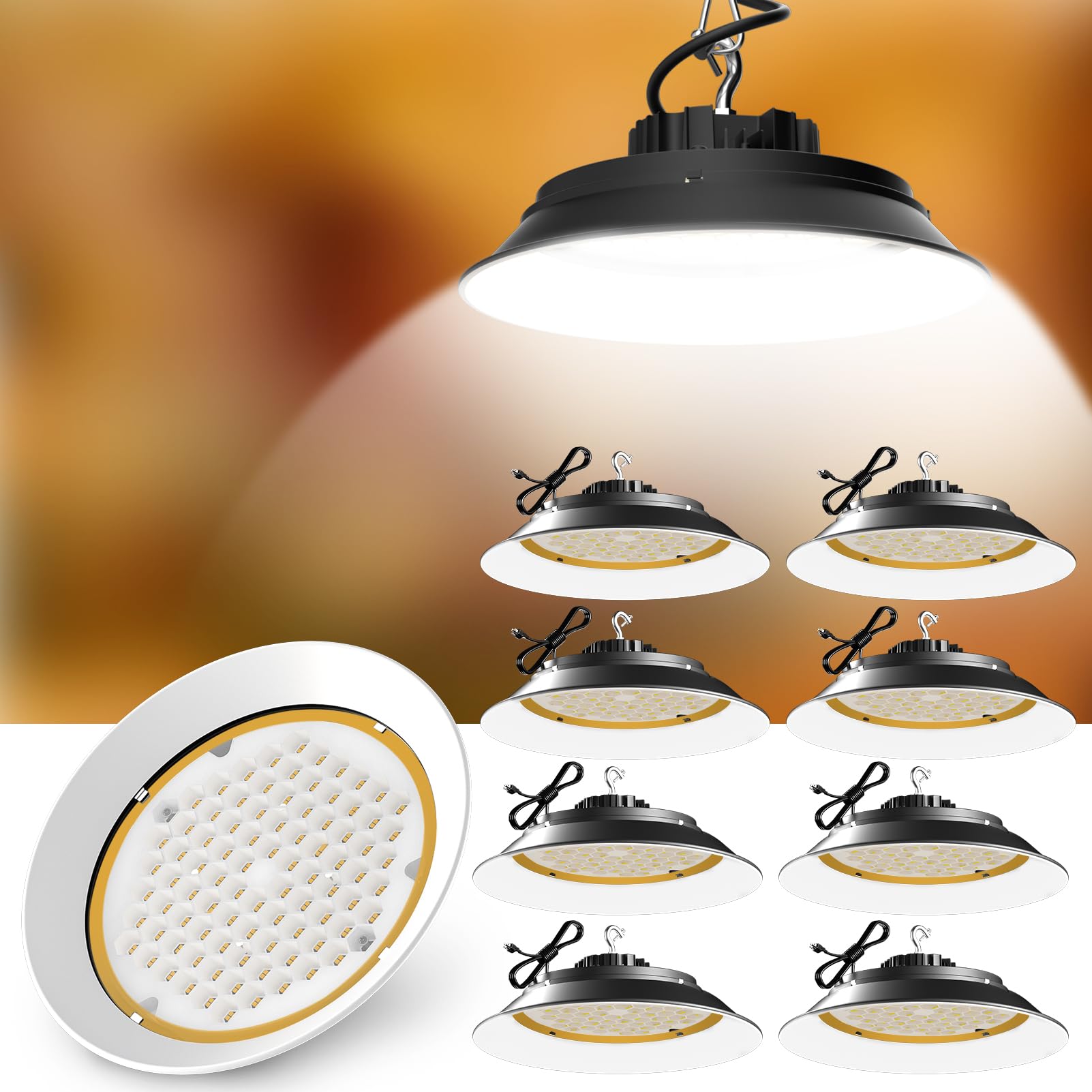 Lightdot LED High Bay Light with Relfector (Beam Angle:120) 165W(200x1W LED) 24750LM High Bay LED Shop Lights AC100-277V UFO LED