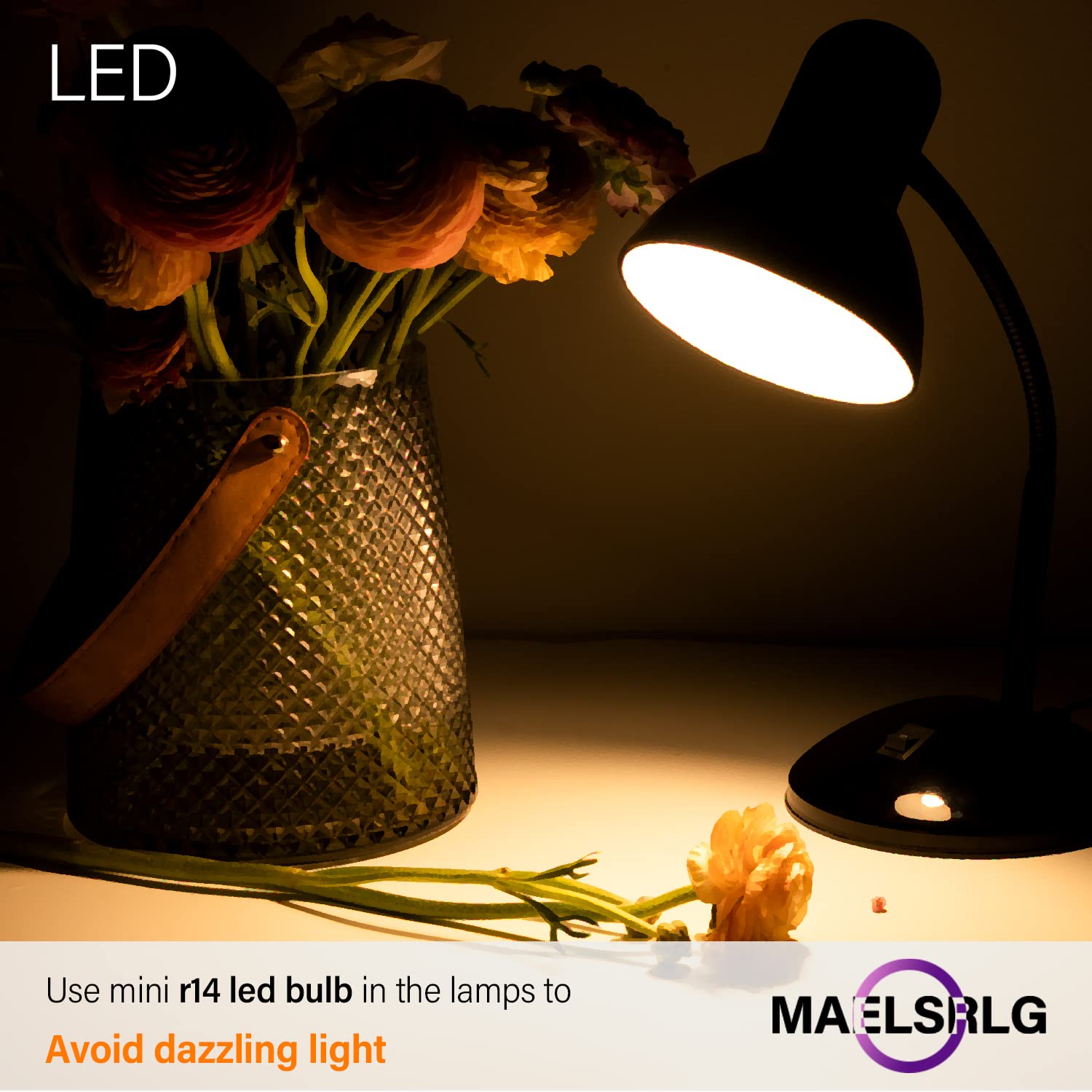 Maelsrlg R14 Led Bulb 4W(40W Equivalent) Mini Reflector Flood Light Bulbs 2700K Soft White, Curio Cabinet Light Bulb, Non-Dimmab