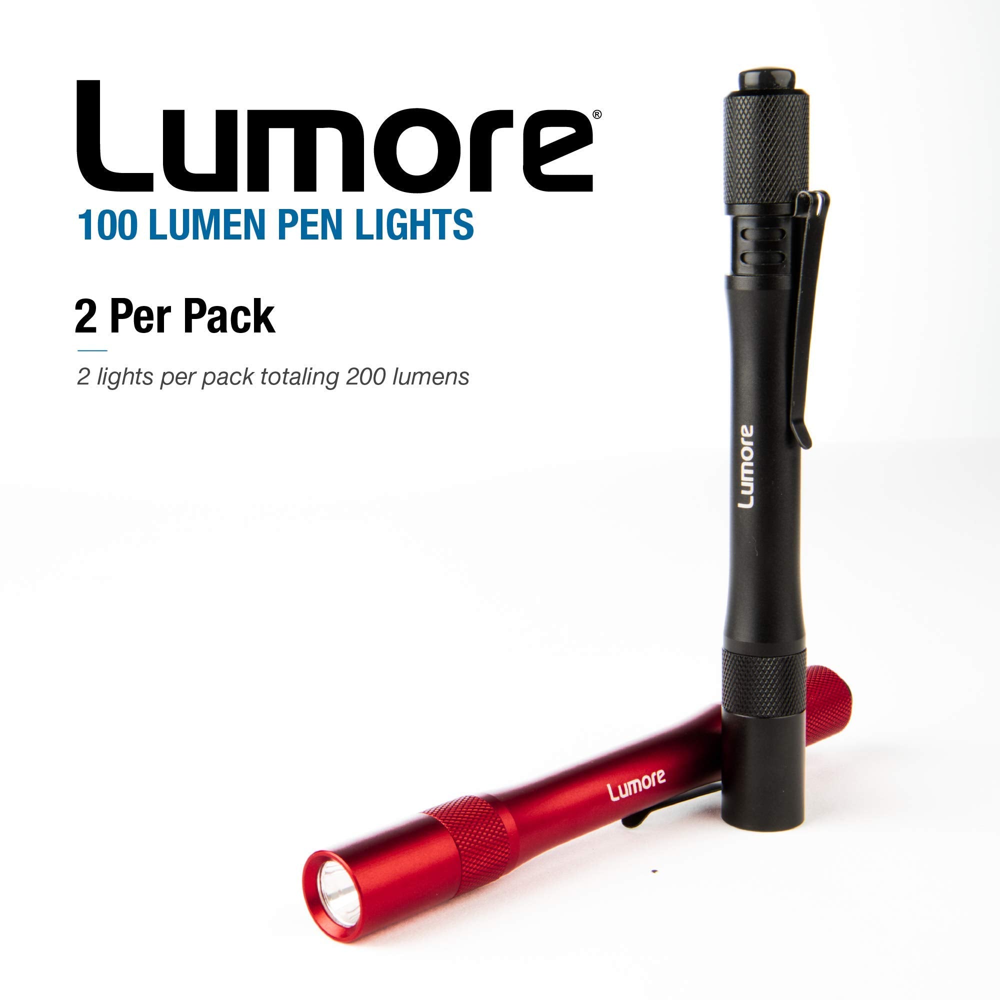 LUMORE Lumore Pen Flashlights, 100 Lumen, Anodized Aluminum, 2 Pack, Black/Red, Model 6886