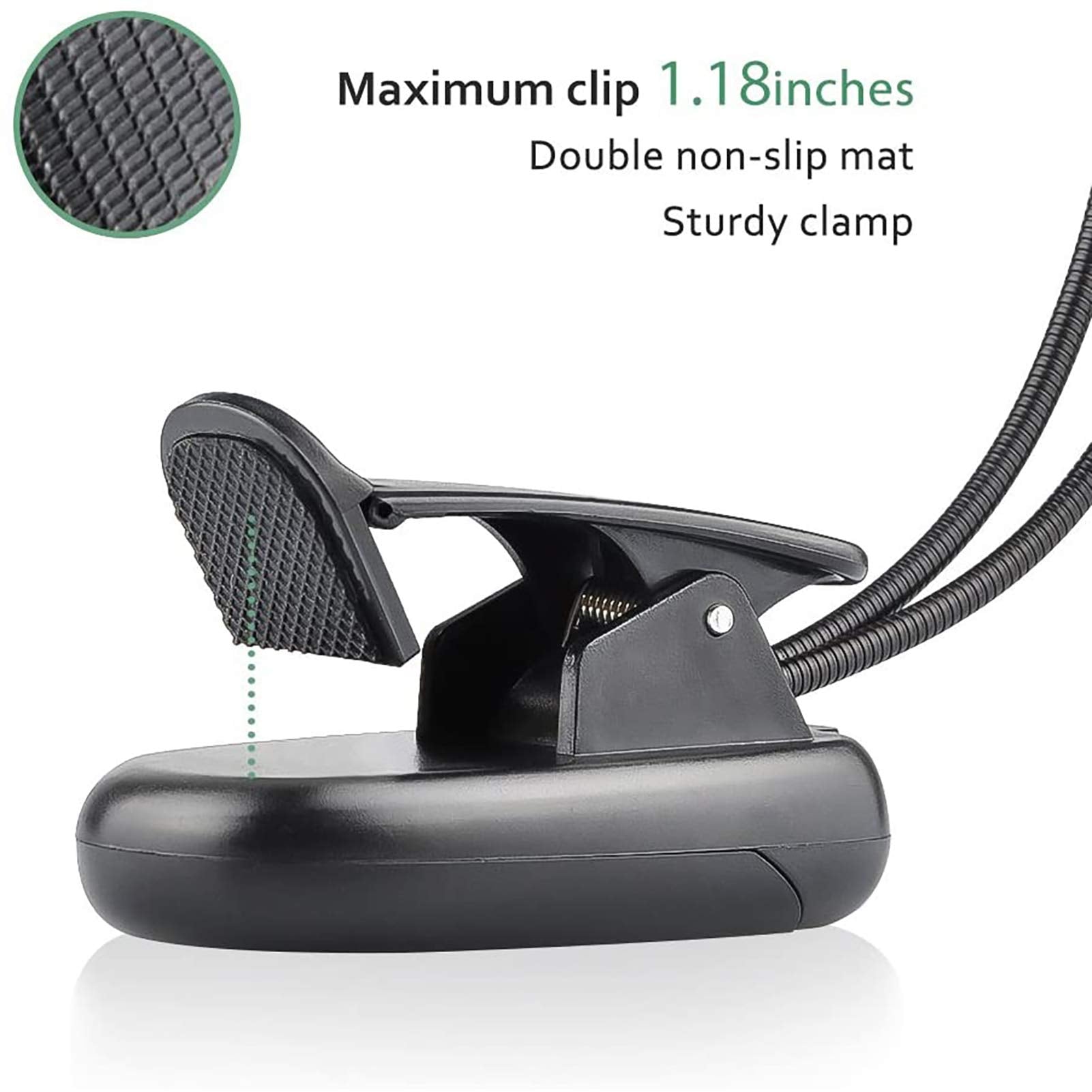 GLORIOUS-LITE Clip On Book Light, 10 LED, 3 Color Modes, Battery & USB Operated, Black, Double Head, Model AAA-BLBL-03-BK