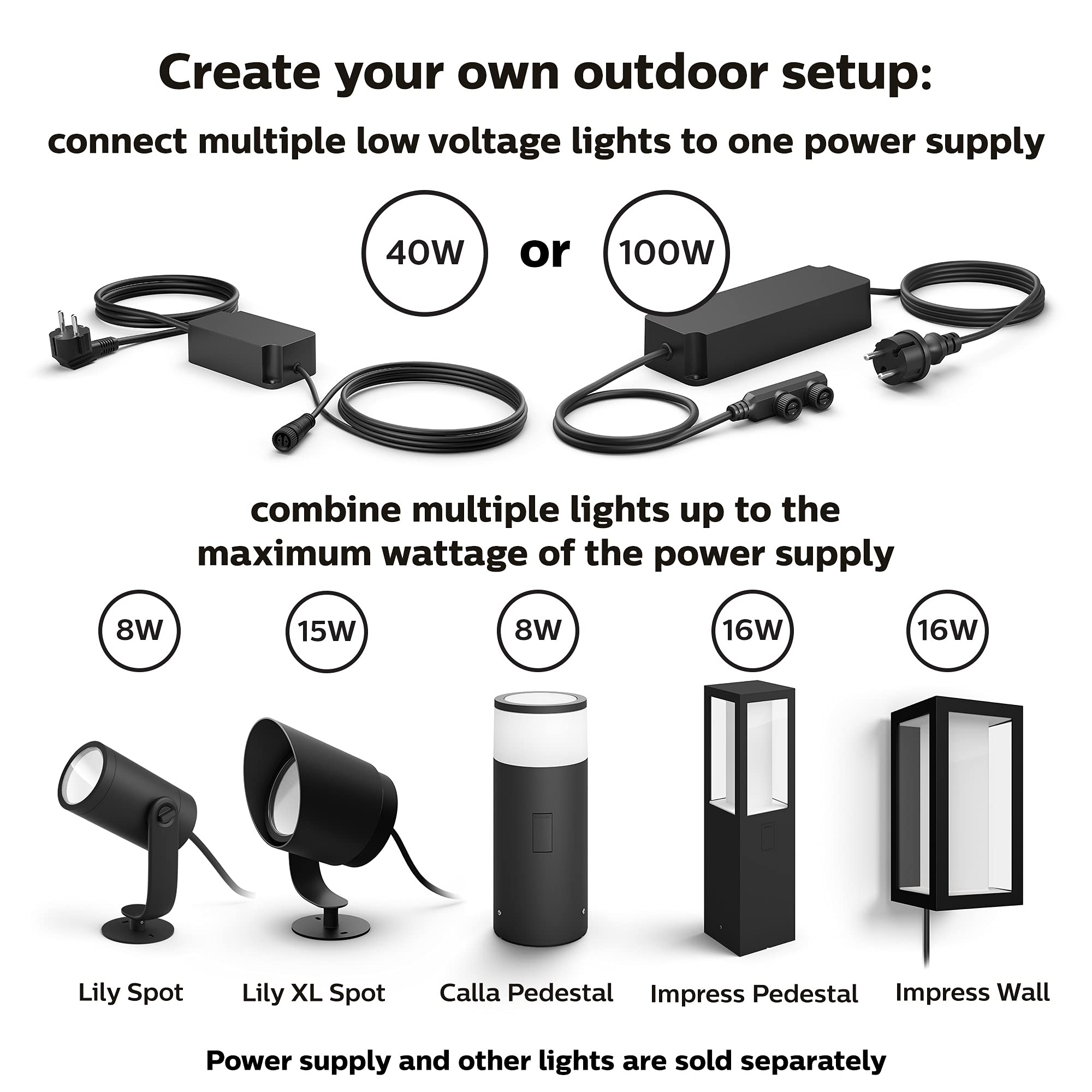 Philips Hue Outdoor 100W Power Supply Black - Connect Multiple Hue Outdoor Low Voltage Lights Up To Total Of 100W - 1 Pack - Req