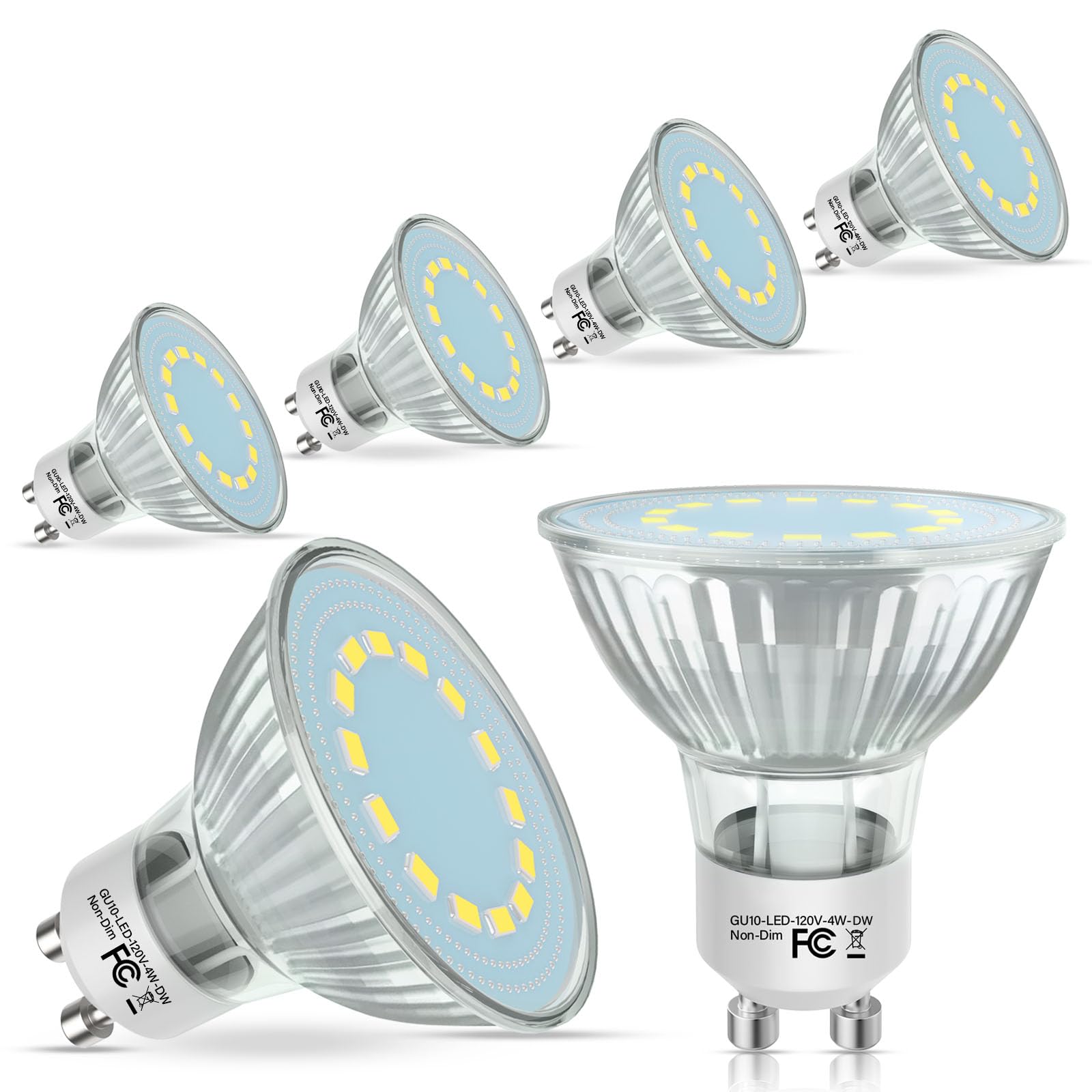 Gu10 Led Light Bulbs  50 Watt Halogen Equivalent  Daylight White 5000K  4W Led Bulbs For Track&Recessed Lighting  120Flood Beam Lighting For Kitchen  Range Hood  Living Room  Bedroom  6 Pack