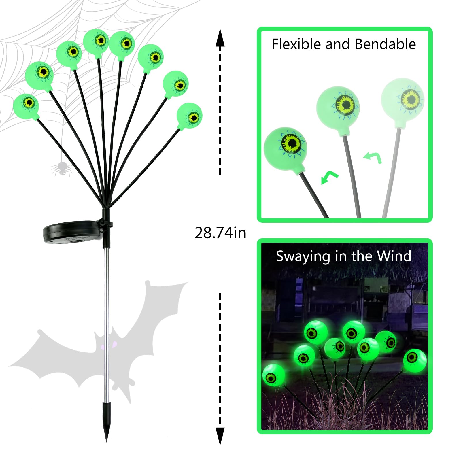 LCHUANG Solar Halloween Eyeball Pathway Lights - 32LED, Waterproof, Green, Model YQD-048, 4 Pack